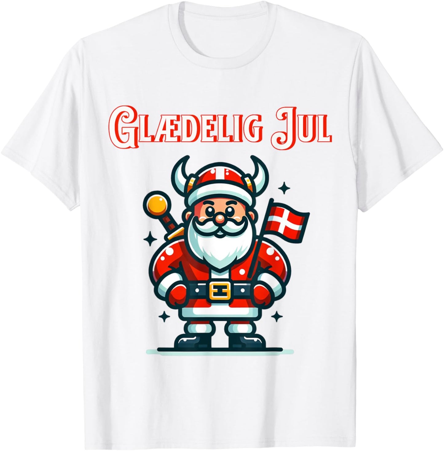 Glædelig Jul Denmark Danish Flag Christmas Viking Santa T-Shirt - T-Shirt | White