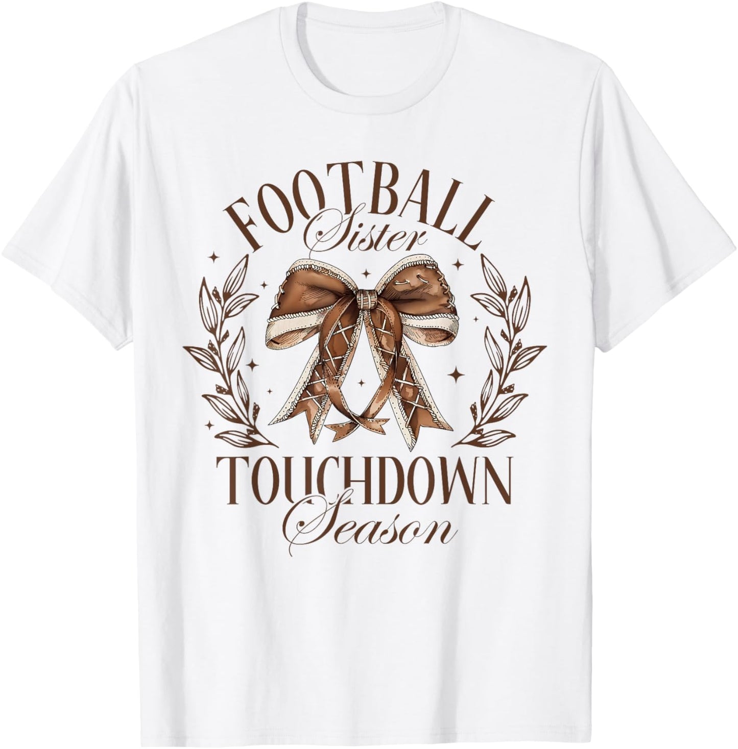 Football Sister Fall Coquette Bow Touchdown Season Game Day T-Shirt - T-Shirt | White