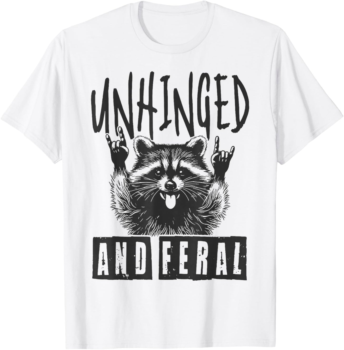 Raccoon Unhinged And Feral Retro T-Shirt - T-Shirt | White