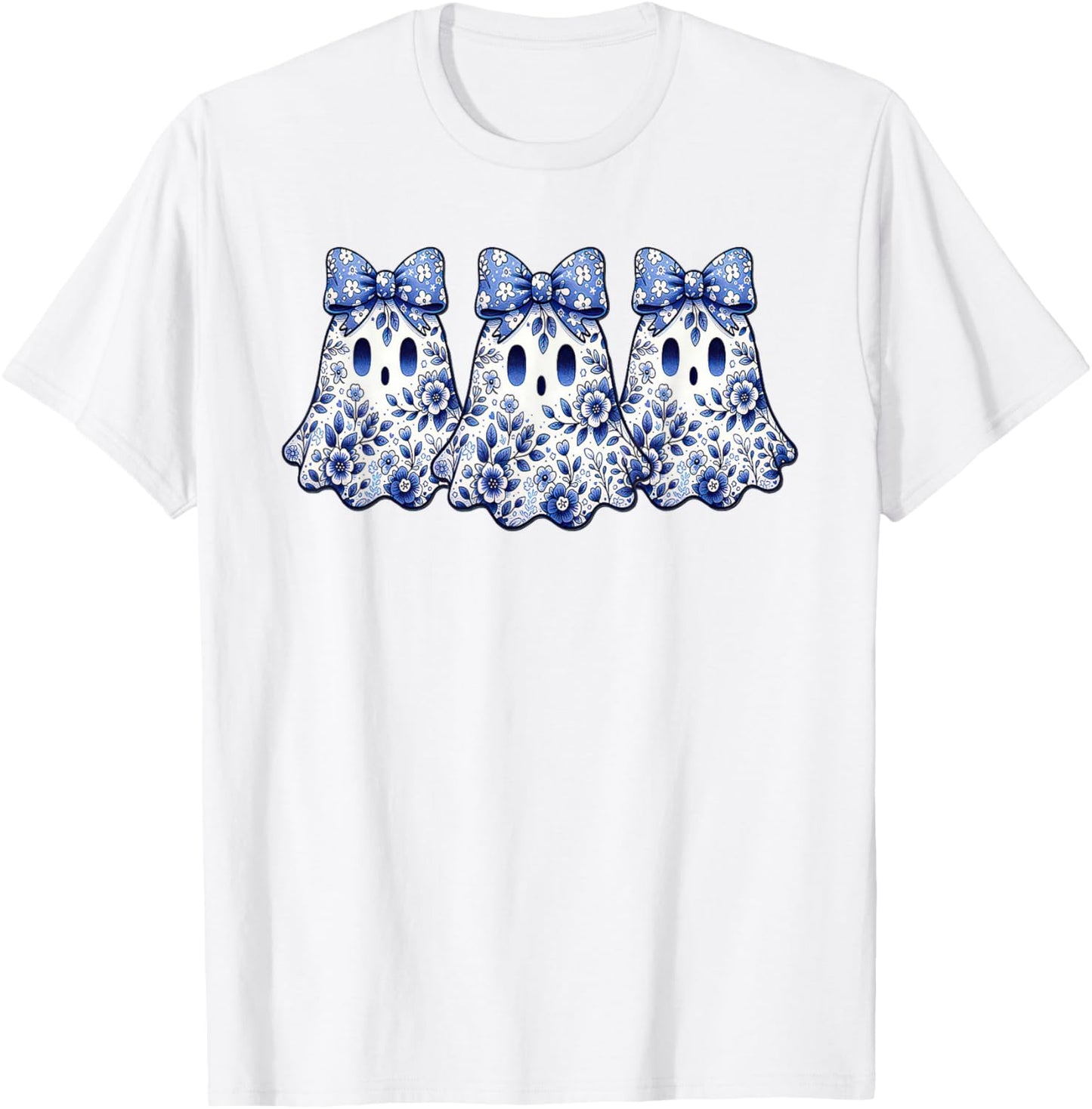 Coquette Toile Ghost Coquette Blue Floral Halloween Ghost T-Shirt - T-Shirt | White