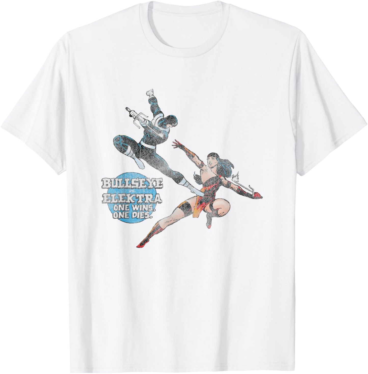 Marvel Iconic Bullseye Vs Elektra Retro Big Chest Poster T-Shirt - T-Shirt | White