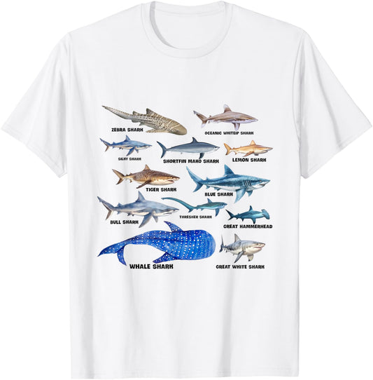 Bite Shark Species Guide Lovers Theme Shark Boy Men T-Shirt - T-Shirt | White
