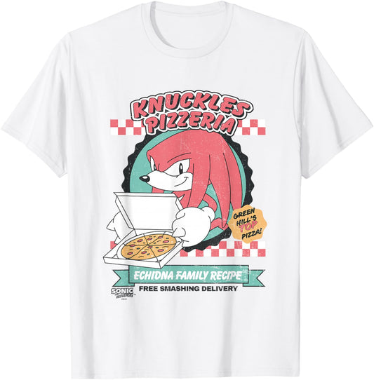 Sonic The Hedgehog Knuckles Pizzeria Top Pizza Vintage Ad T-Shirt - T-Shirt | White
