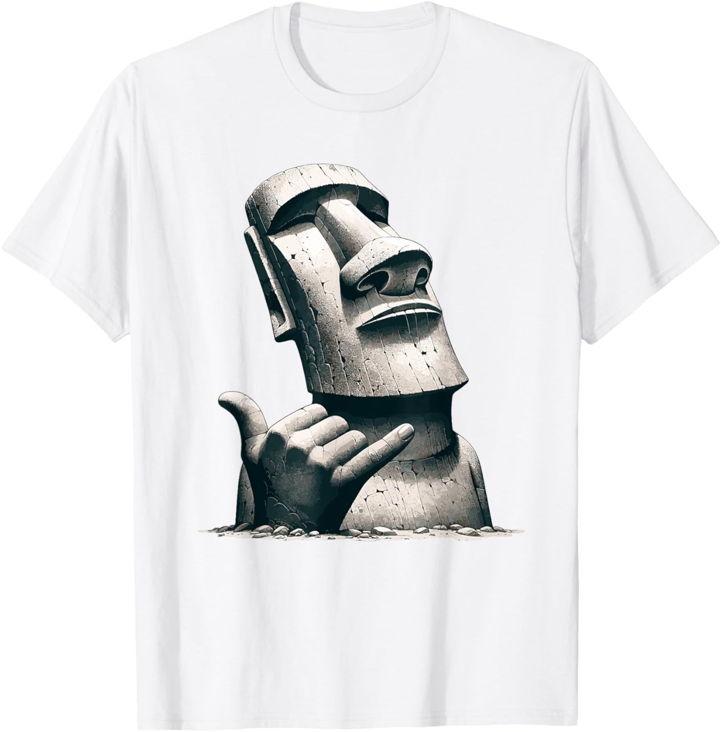 Funny Easter Island Rapa Nui Moai Statue Surfer Shaka Sign T-Shirt - T-Shirt | White