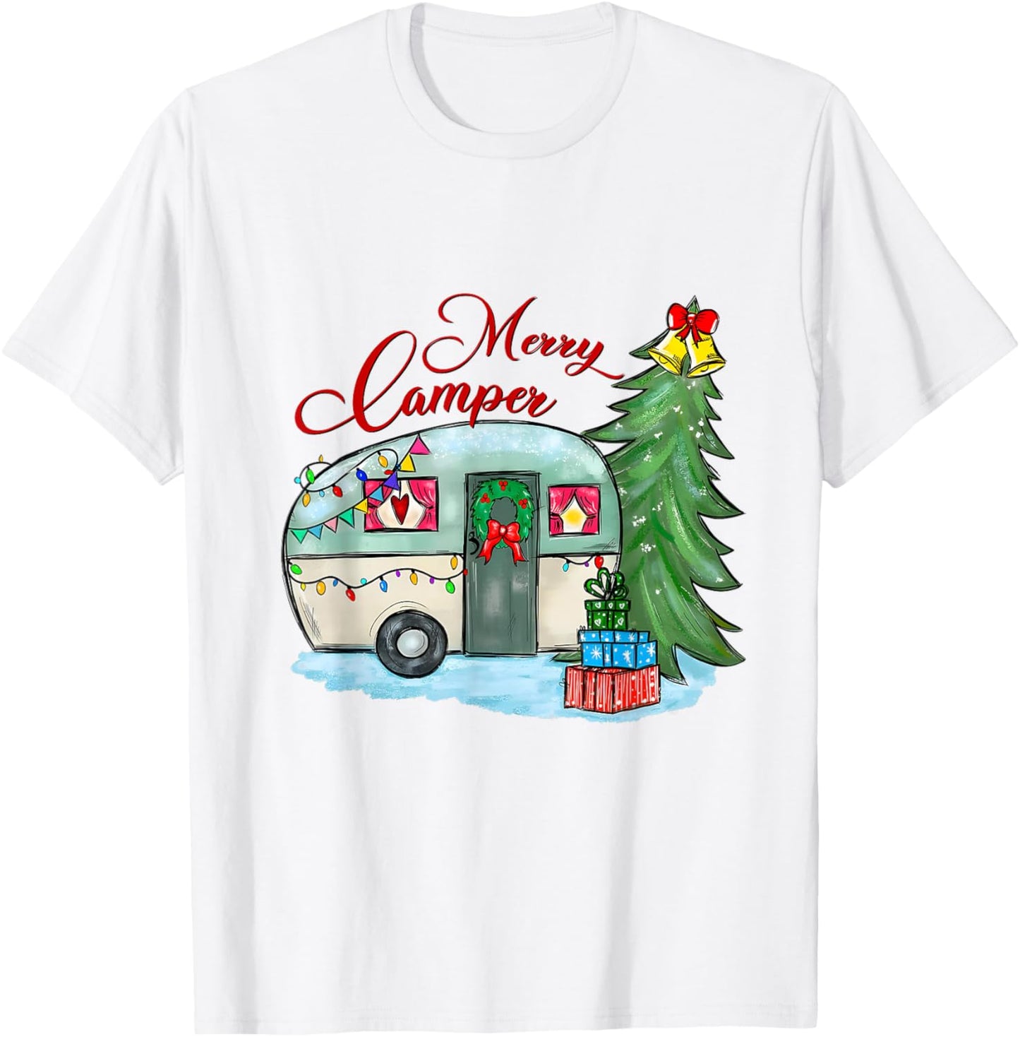 Merry Camper Christmas Santa Camper Camping Truck Xmas Tree T-Shirt - T-Shirt | White