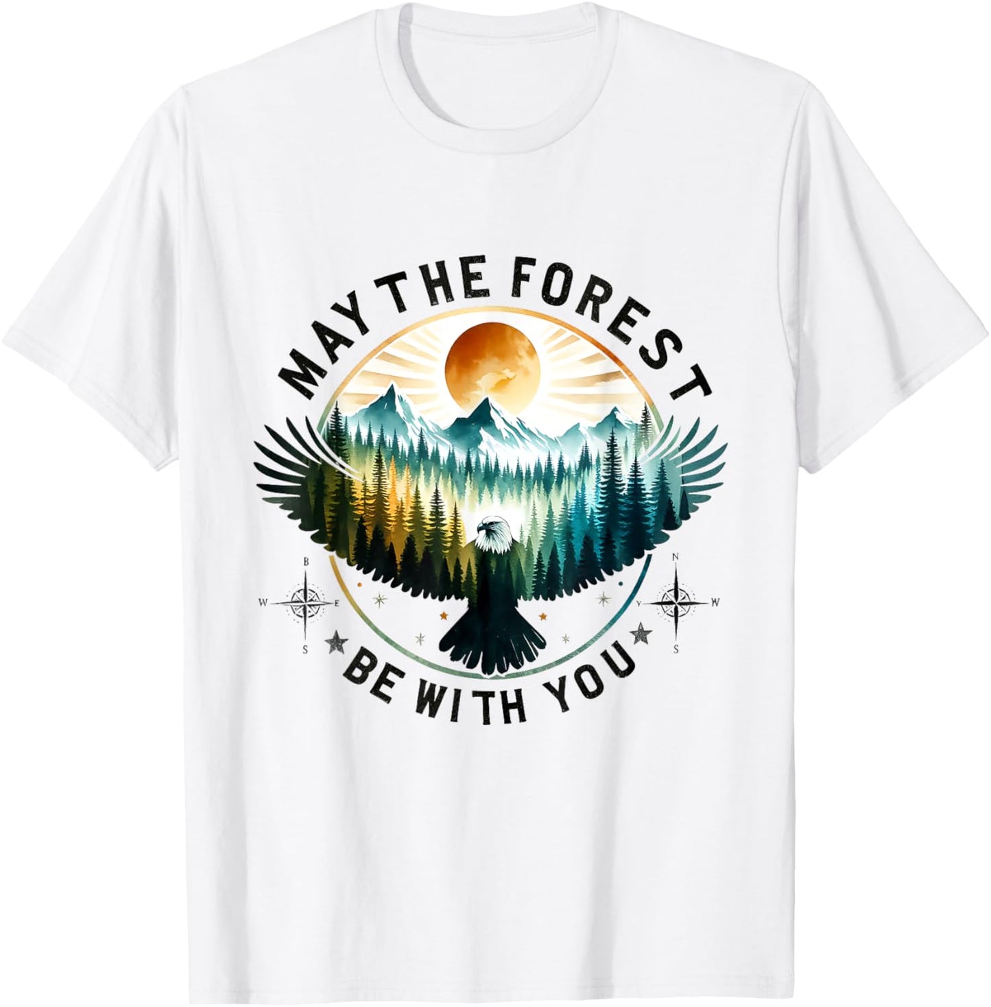 May The Forest Be With You Flying Eagle Sky Forest T-Shirt - T-Shirt | White