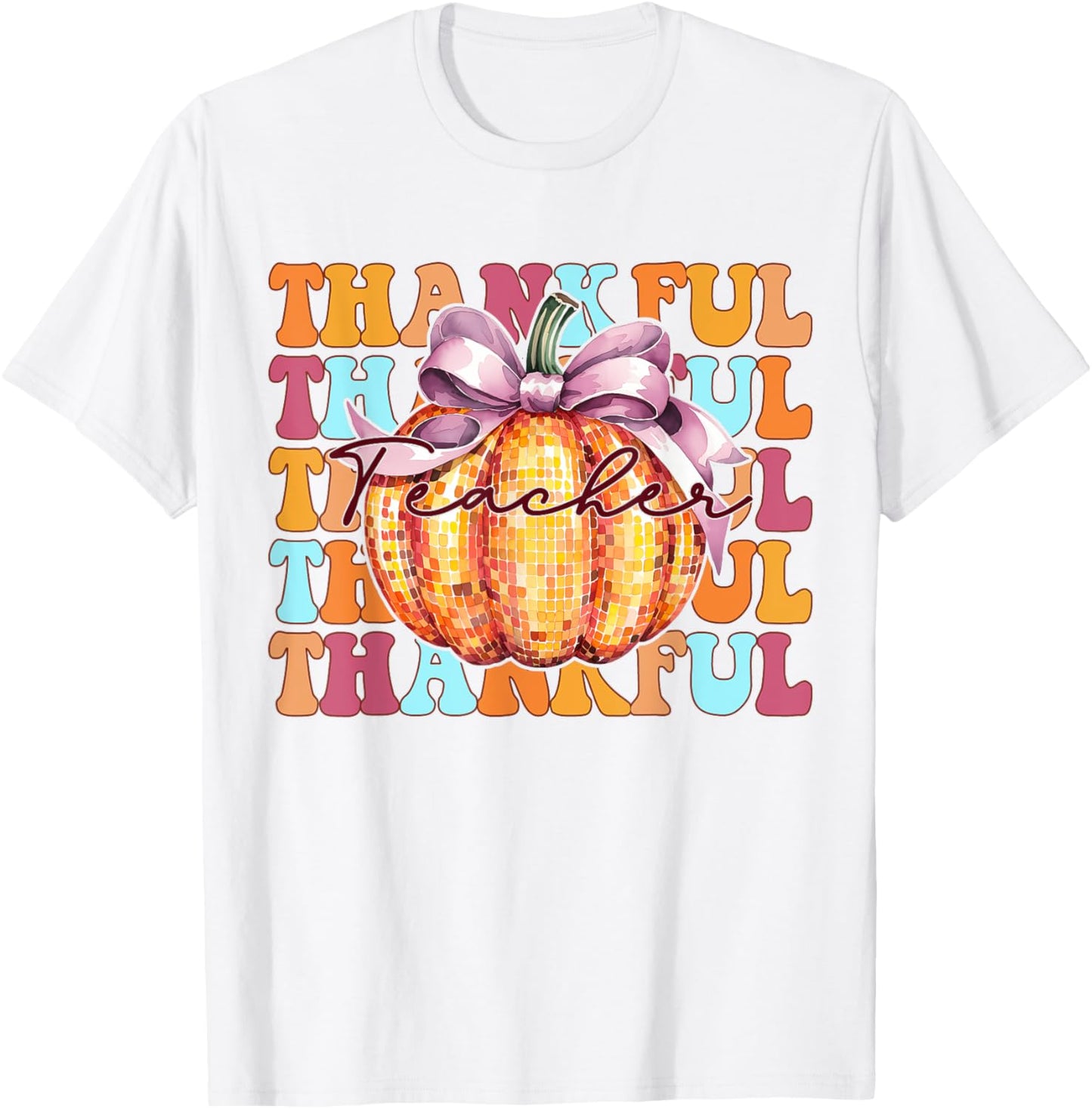 Retro Groovy Coquette Pumpkin Fall Thanksgiving Teacher T-Shirt - T-Shirt | White