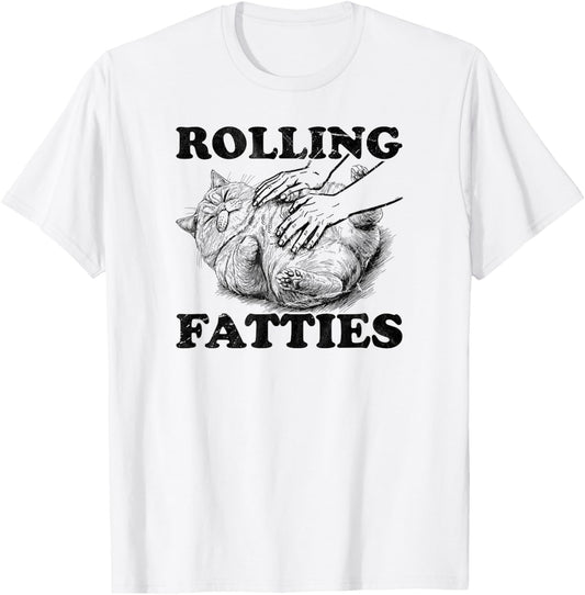 Rolling Fatties cat funny cute cat lover Kitten Owner retro Men Women T-Shirt - T-Shirt | White