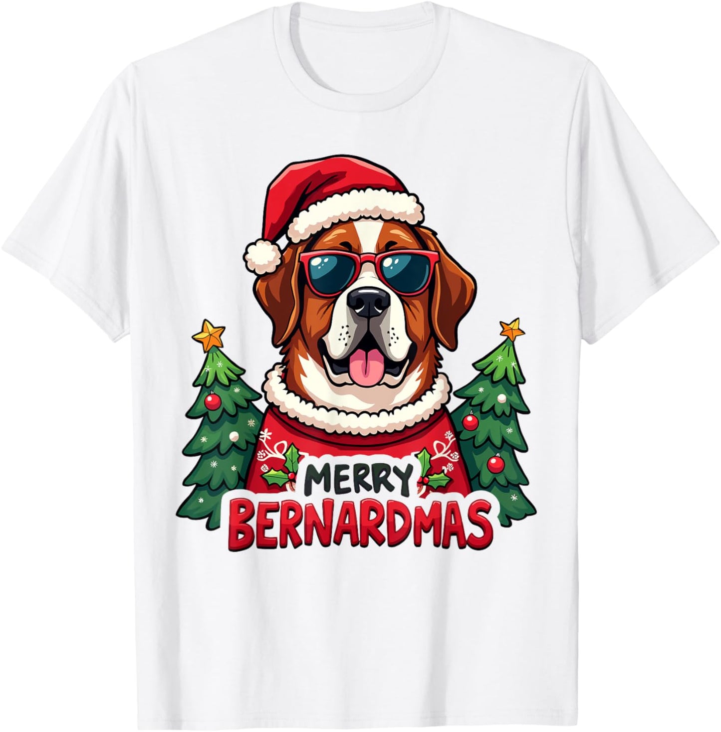 Merry Bernardmas Cute Saint Bernard Christmas Holiday T-Shirt - T-Shirt | White