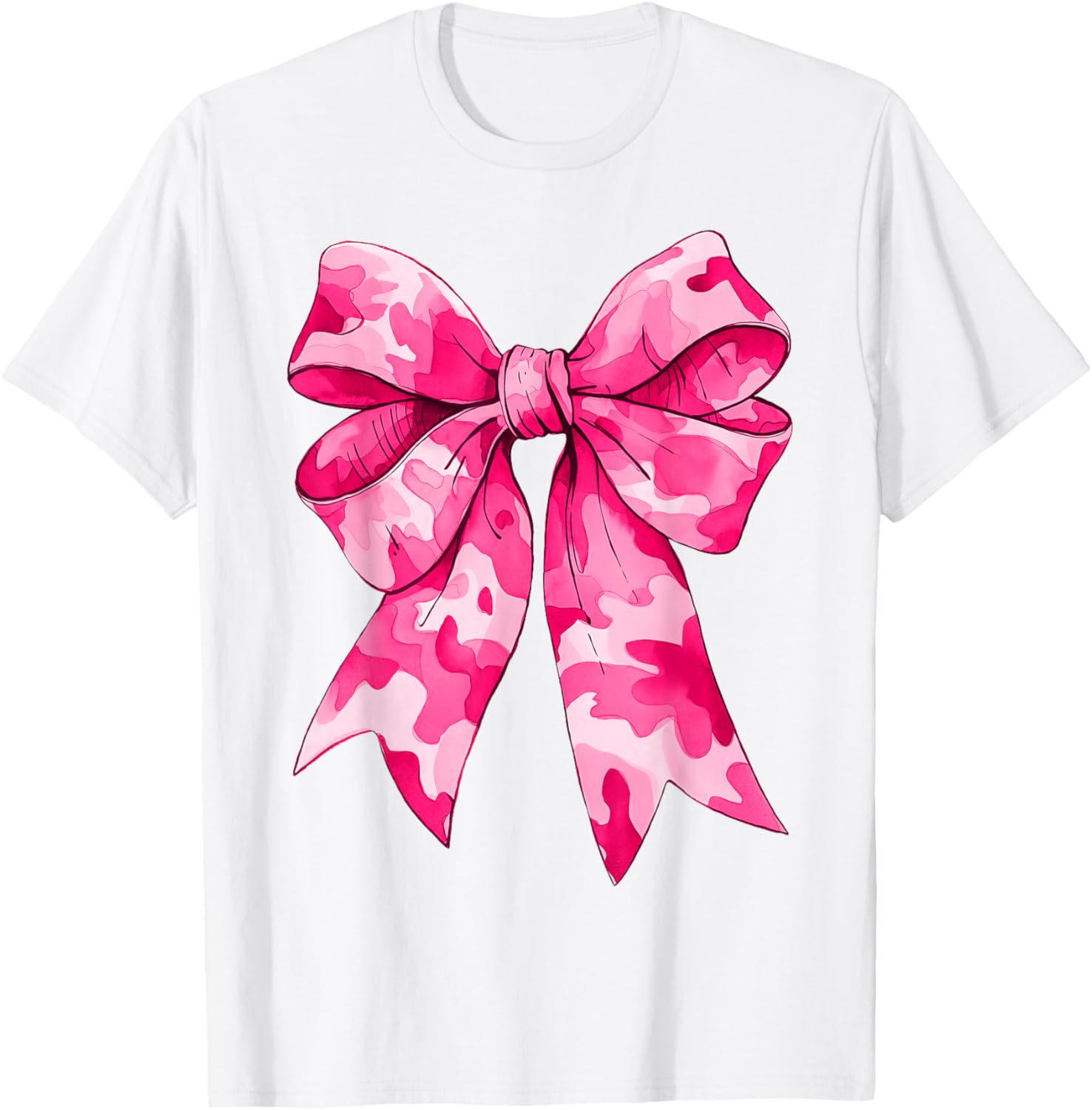 Girl Cute Pink Camo Color Coquette Bow Camouflage T-Shirt - T-Shirt | White