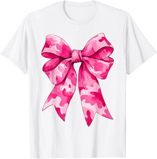 Girl Cute Pink Camo Color Coquette Bow Camouflage T-Shirt - T-Shirt | White