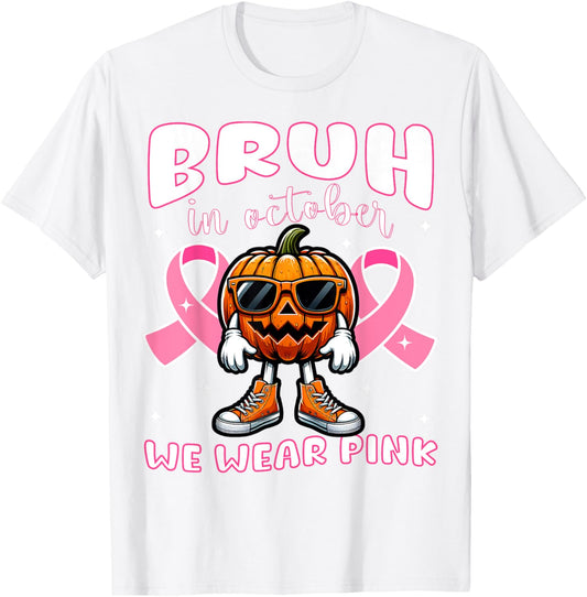 Breast Cancer Awareness For Girls Boys Kid Halloween Pumpkin T-Shirt - T-Shirt | White