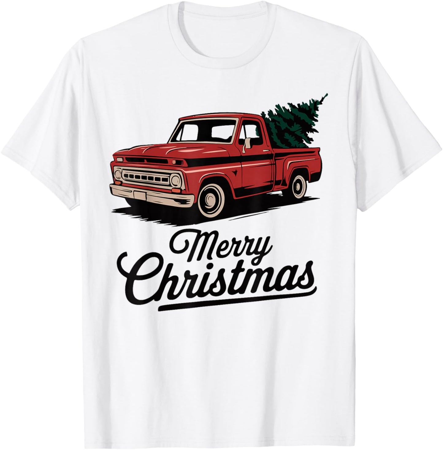 Red Pickup Truck Christmas Tree Vintage Christmas Men Women T-Shirt - T-Shirt | White
