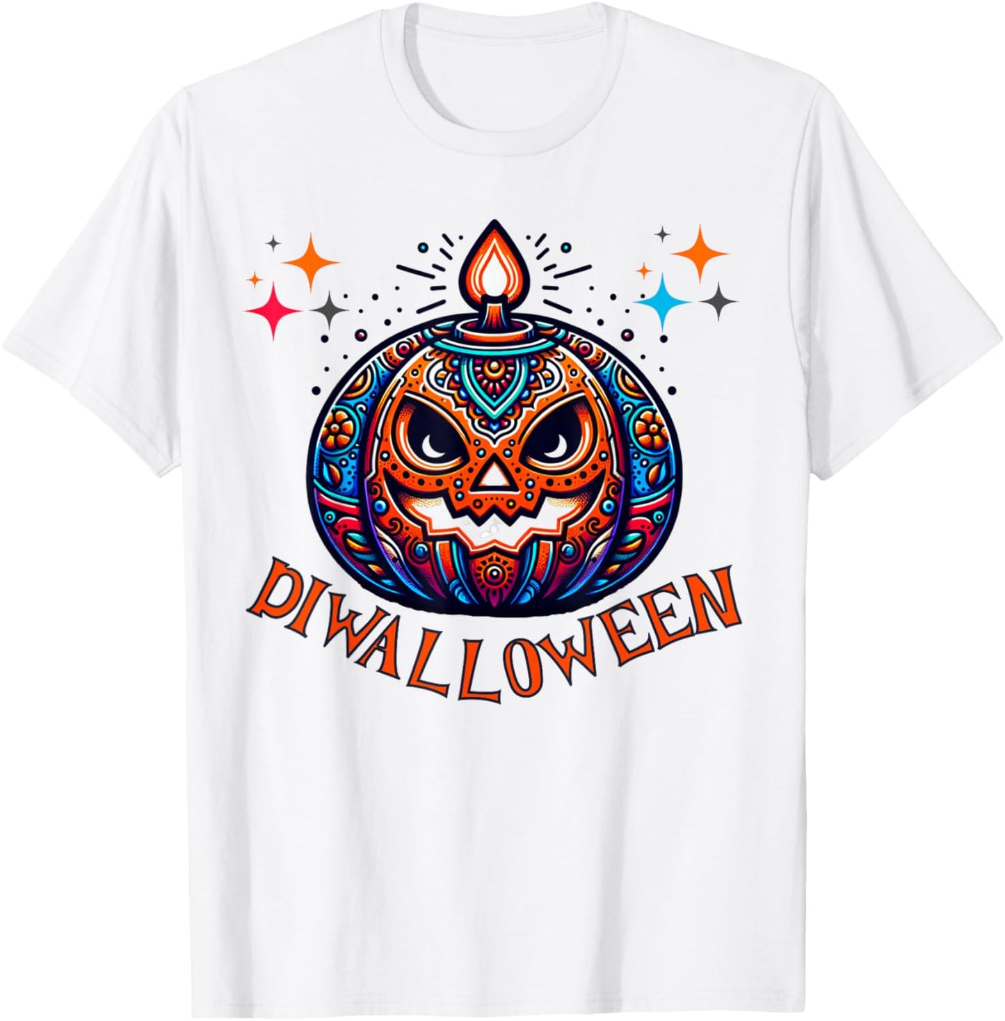 Diwalloween Diwali Halloween Ghost Pumpkin Lantern Deepavali T-Shirt - T-Shirt | White