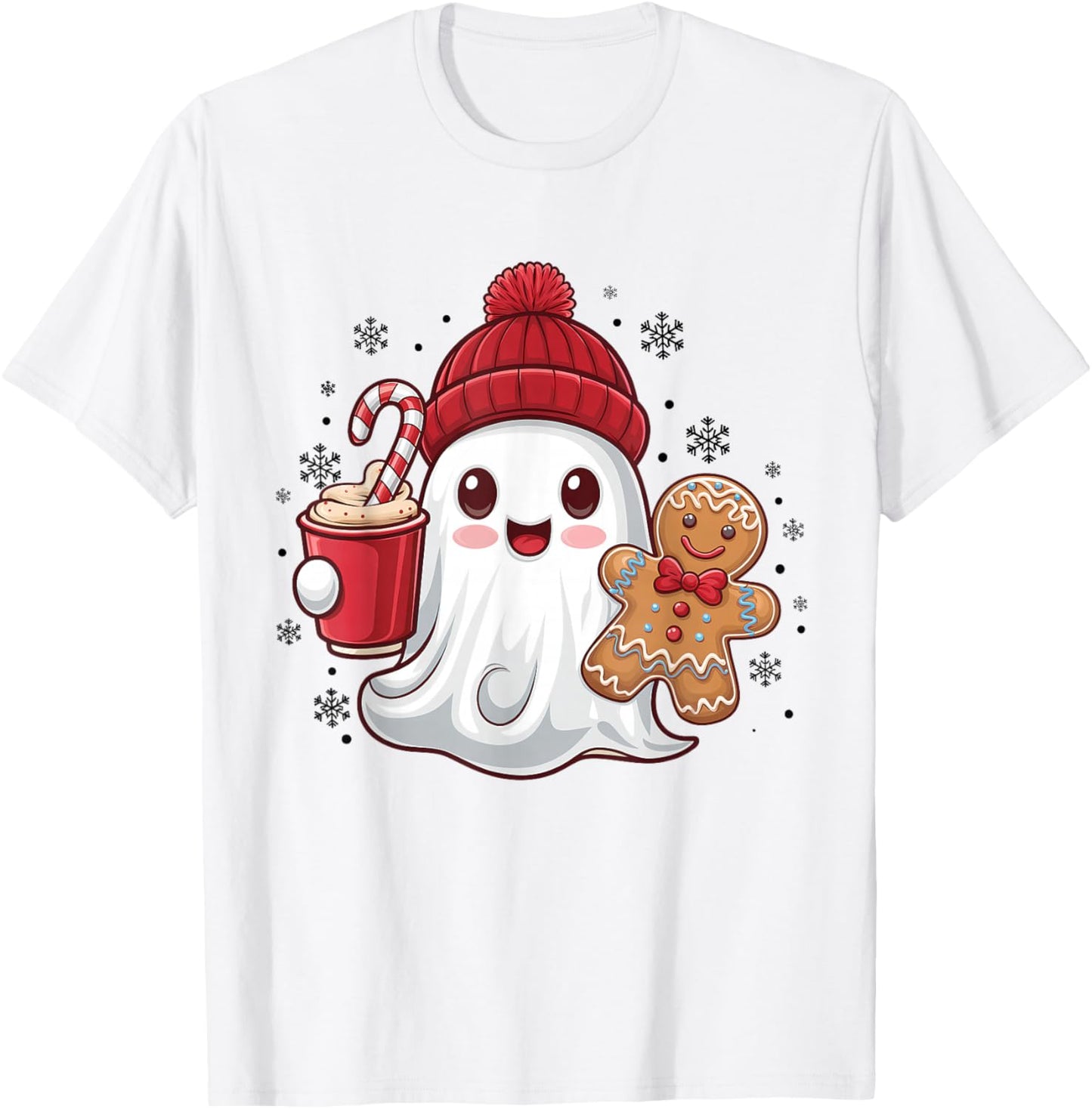 Cute Ghost Iced Coffee Christmas Funny Xmas Holiday T-Shirt - T-Shirt | White