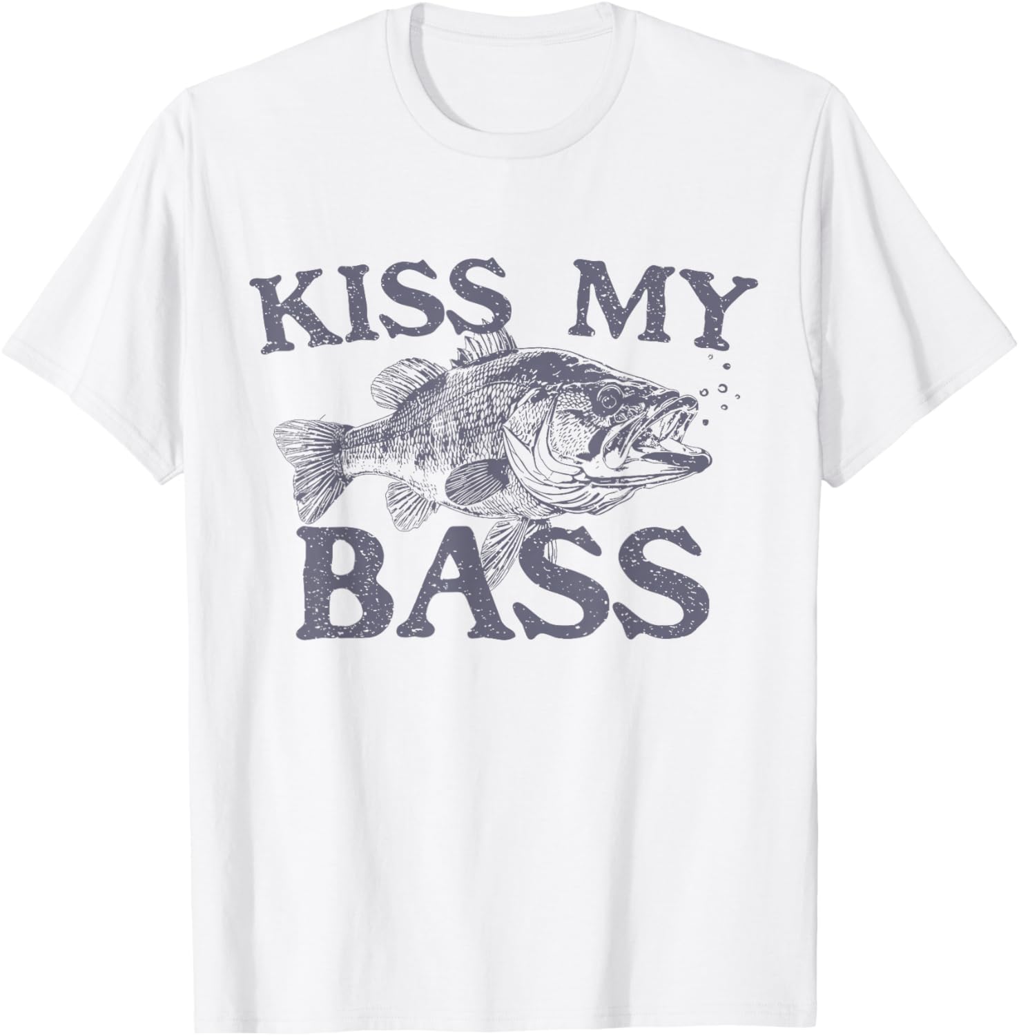 Vintage Kiss My-Bass Fishing Lover Bass Fisher T-Shirt - T-Shirt | White