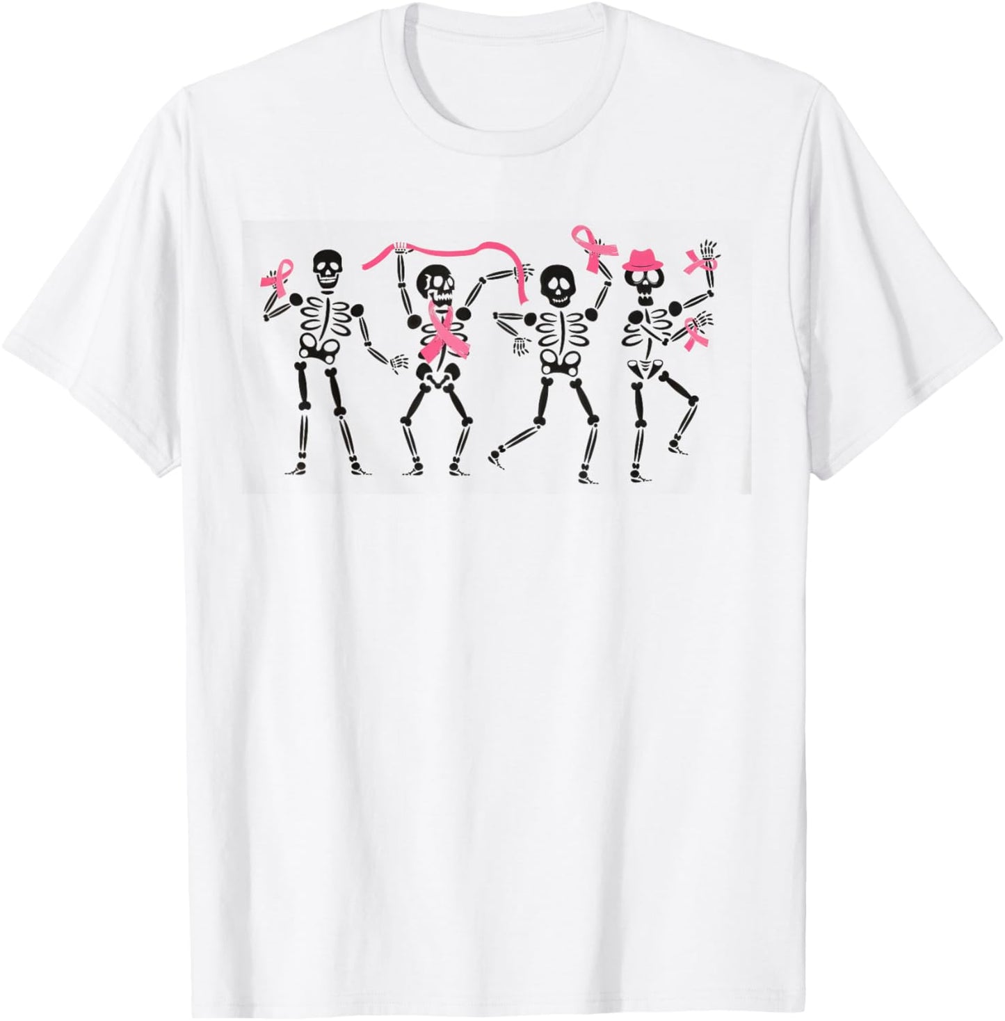 Pink Ribbon Breast Cancer Awareness Skeleton Women Men Kids T-Shirt - T-Shirt | White