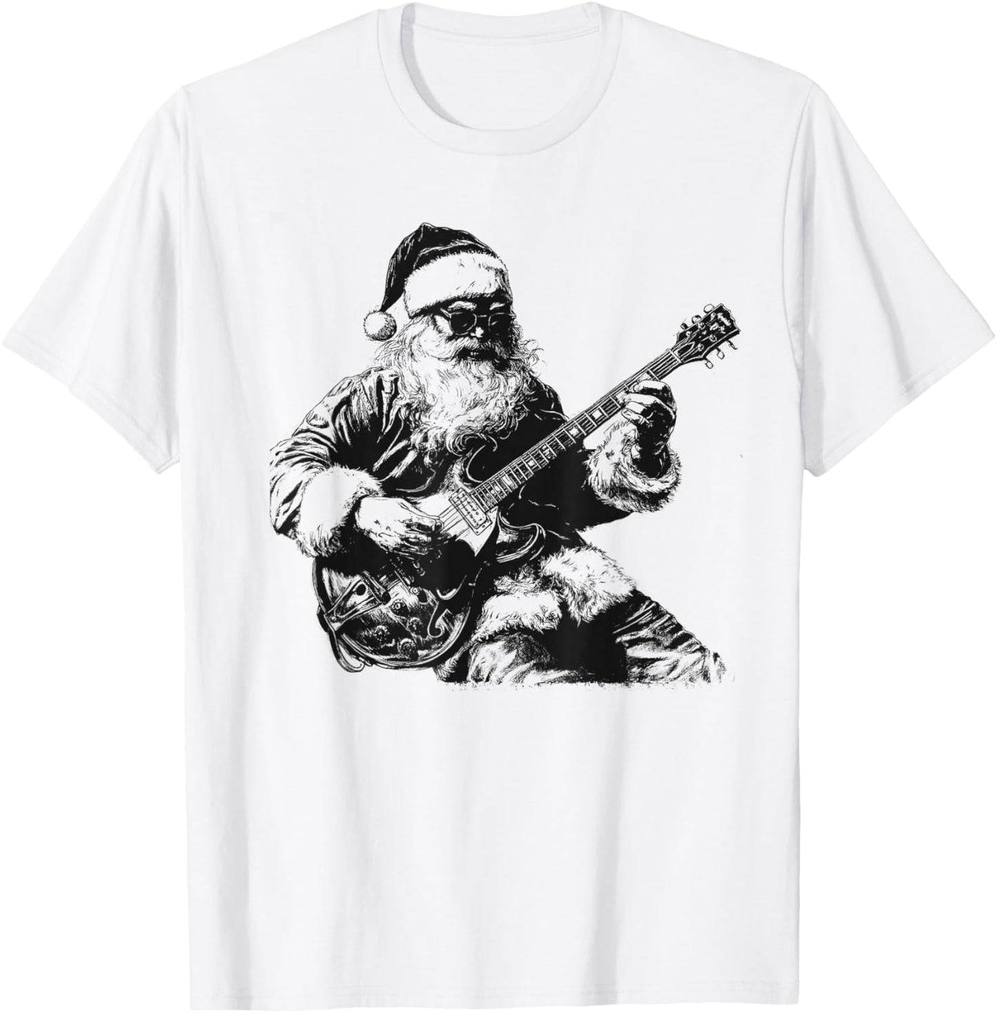 Christmas Rock Santa Rock and Roll Guitar Lover T-Shirt - T-Shirt | White