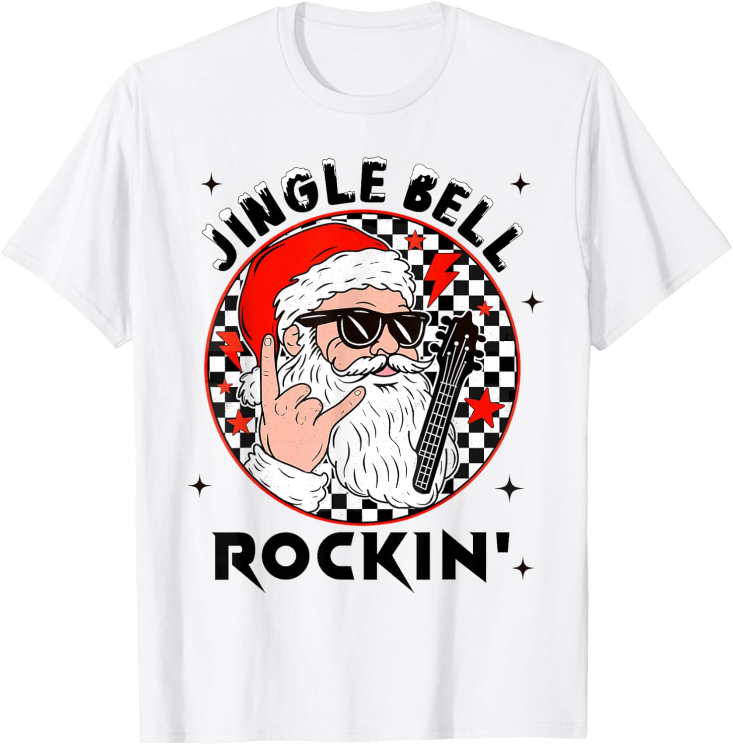 Groovy Jingle Bell Rockin' Christmas Santa Electric Guitar T-Shirt - T-Shirt | White