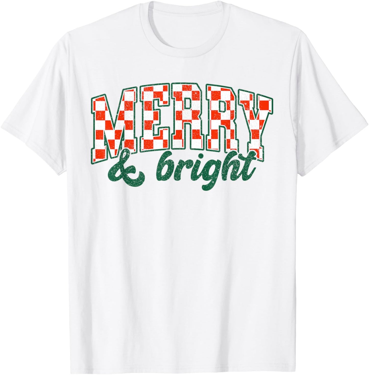 Merry Xmas Bright Cute Christmas Checkered Holiday Men Women T-Shirt - T-Shirt | White