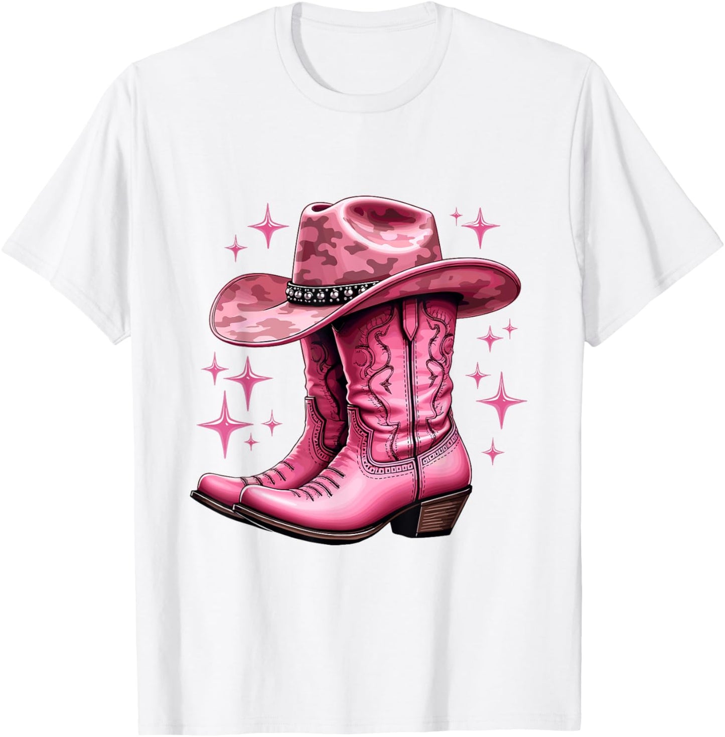 Vintage Boots Preppy Pink Cowgirl Costume for Kids in Pink T-Shirt - T-Shirt | White