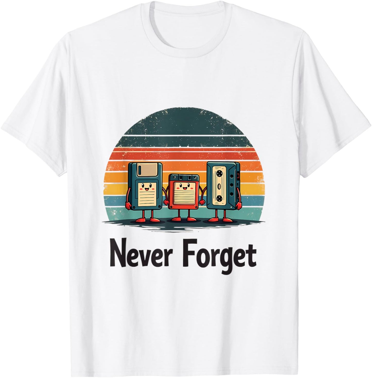 Never Forget Retro Floppy Cassette Tape T-Shirt - T-Shirt | White