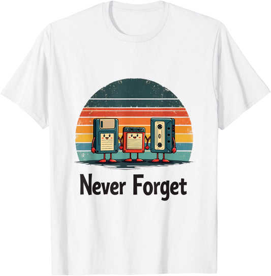 Never Forget Retro Floppy Cassette Tape T-Shirt - T-Shirt | White