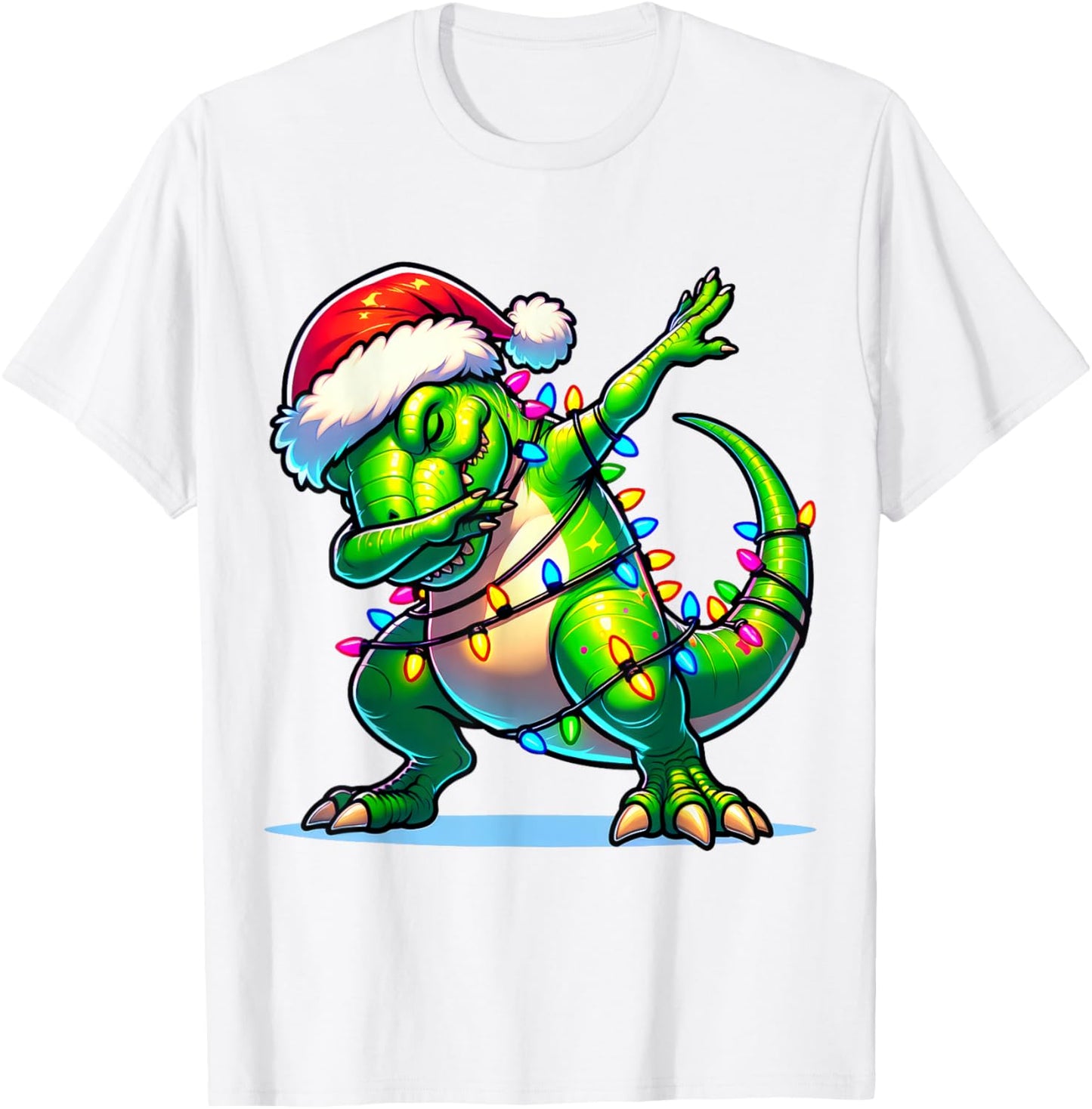 Christmas Dinosaur Boys Dabbing T Rex Santa Xmas Funny T-Shirt - T-Shirt | White