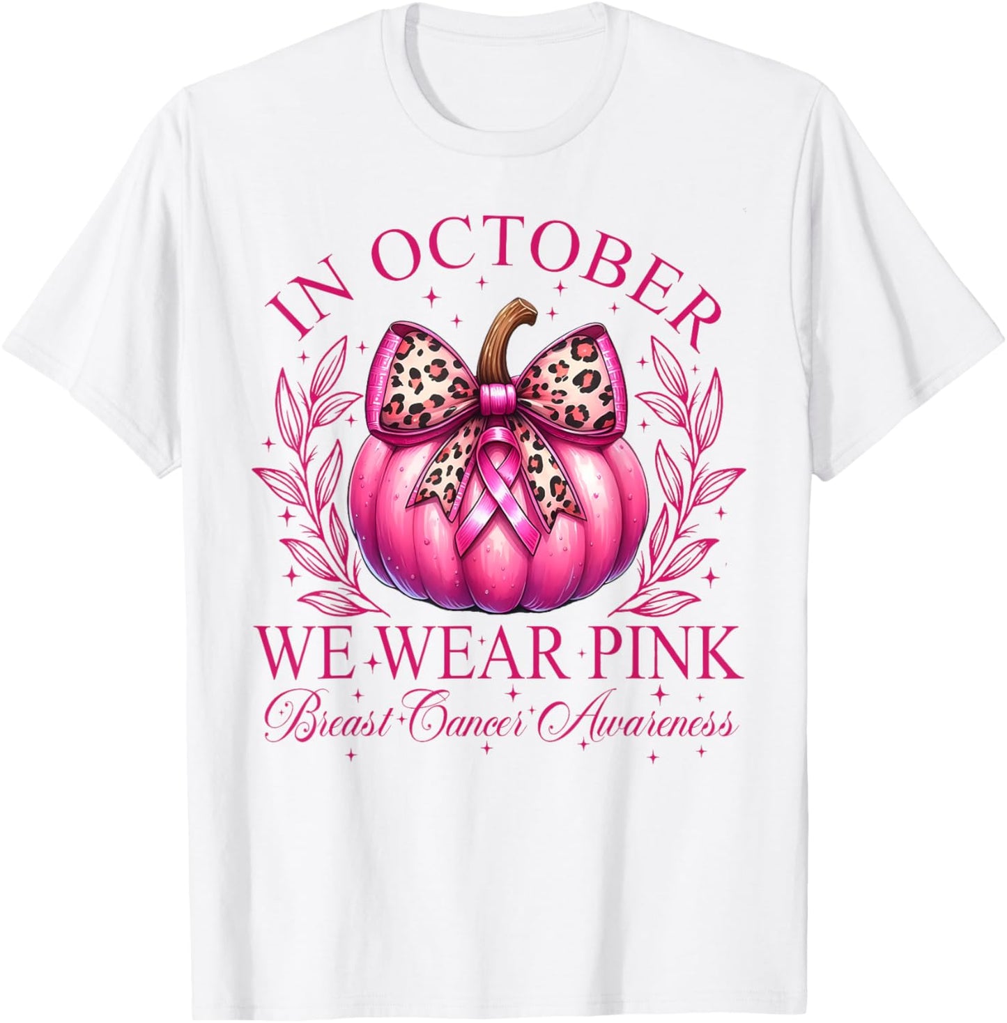 In October We Wear Pink Coquette Bow Pumpkin Breast Cancer T-Shirt - T-Shirt | White