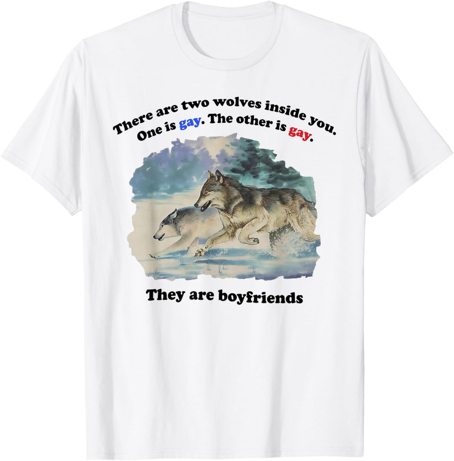 There are Two Wolves Inside You Both are Gay Pride Meme T-Shirt - T-Shirt | White