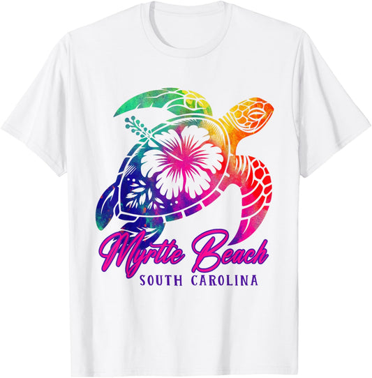 Myrtle Beach Tie Dye Sea Turtle Hibiscus South Carolina 2025 T-Shirt - T-Shirt | White