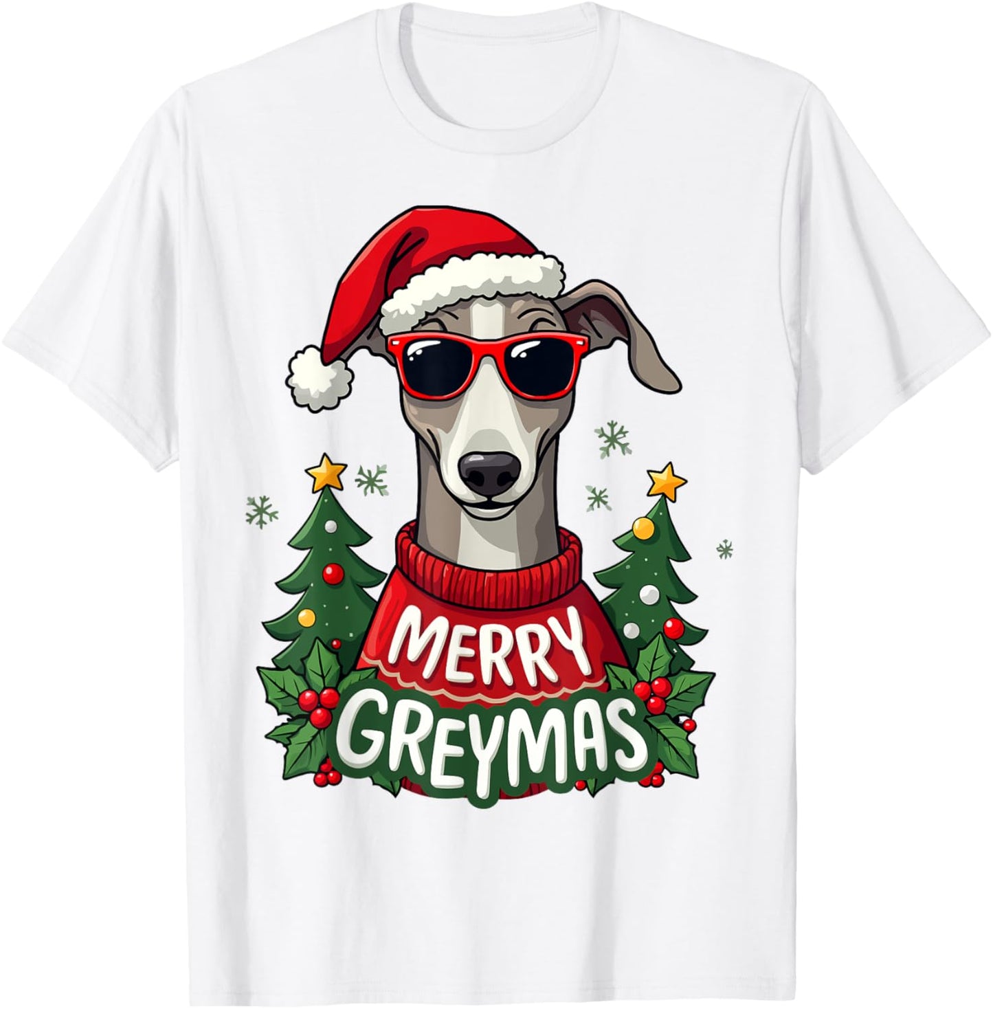 Merry Greymas Cute Greyhound Dog Christmas Holiday T-Shirt - T-Shirt | White