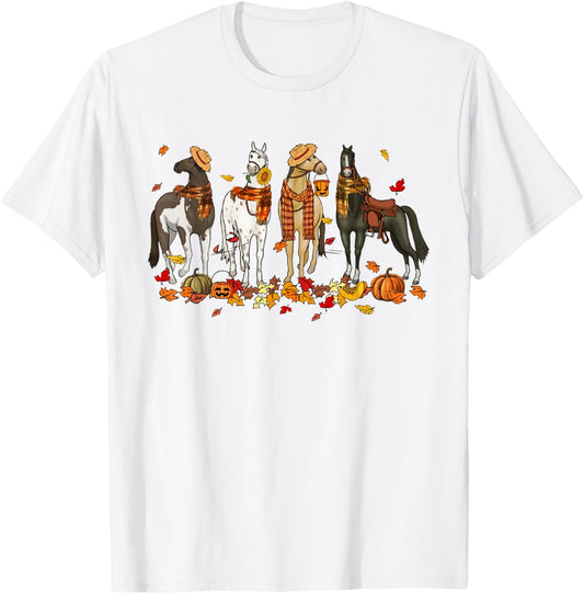 Vintage Fall Horse Pumpkin Season Thanksgiving Farmer T-Shirt - T-Shirt | White