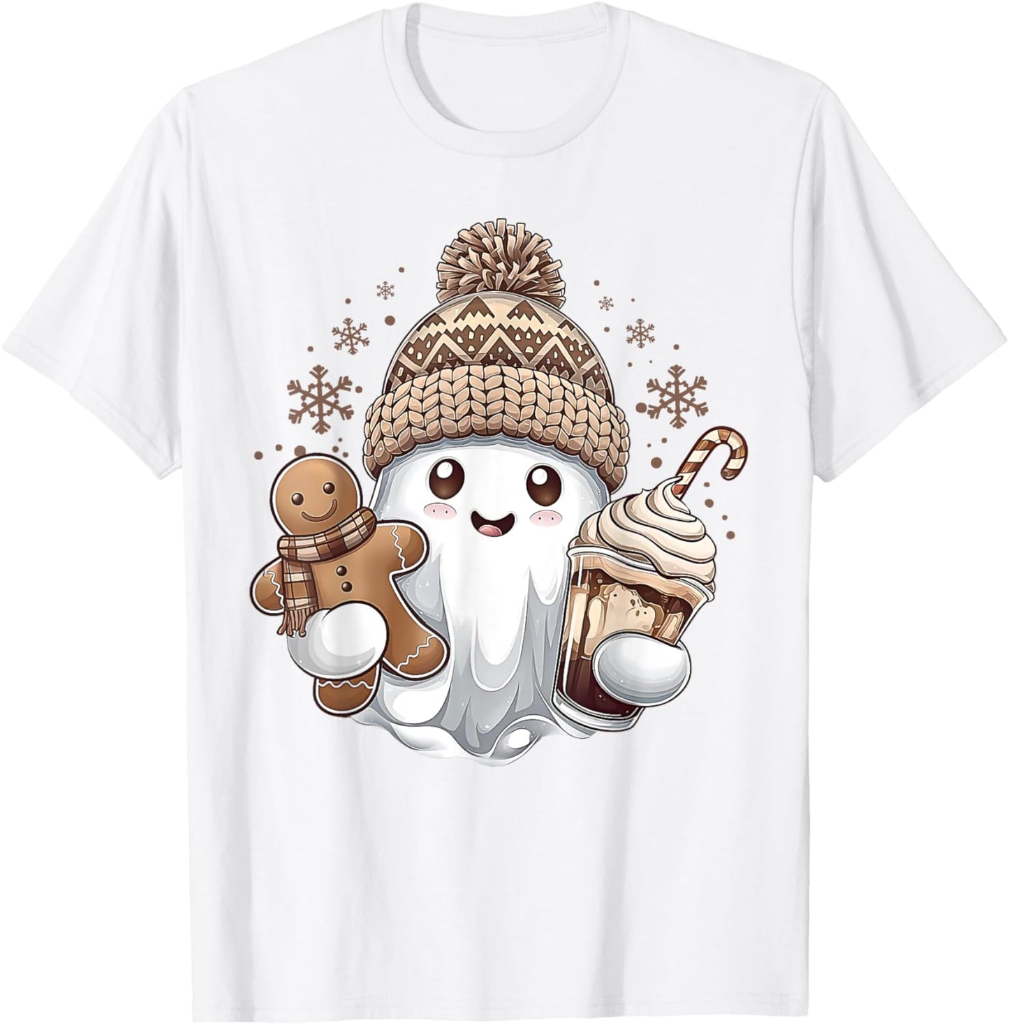 Cute Christmas Ghost Coffee Gingerbread Boojee Xmas Holiday T-Shirt - T-Shirt | White
