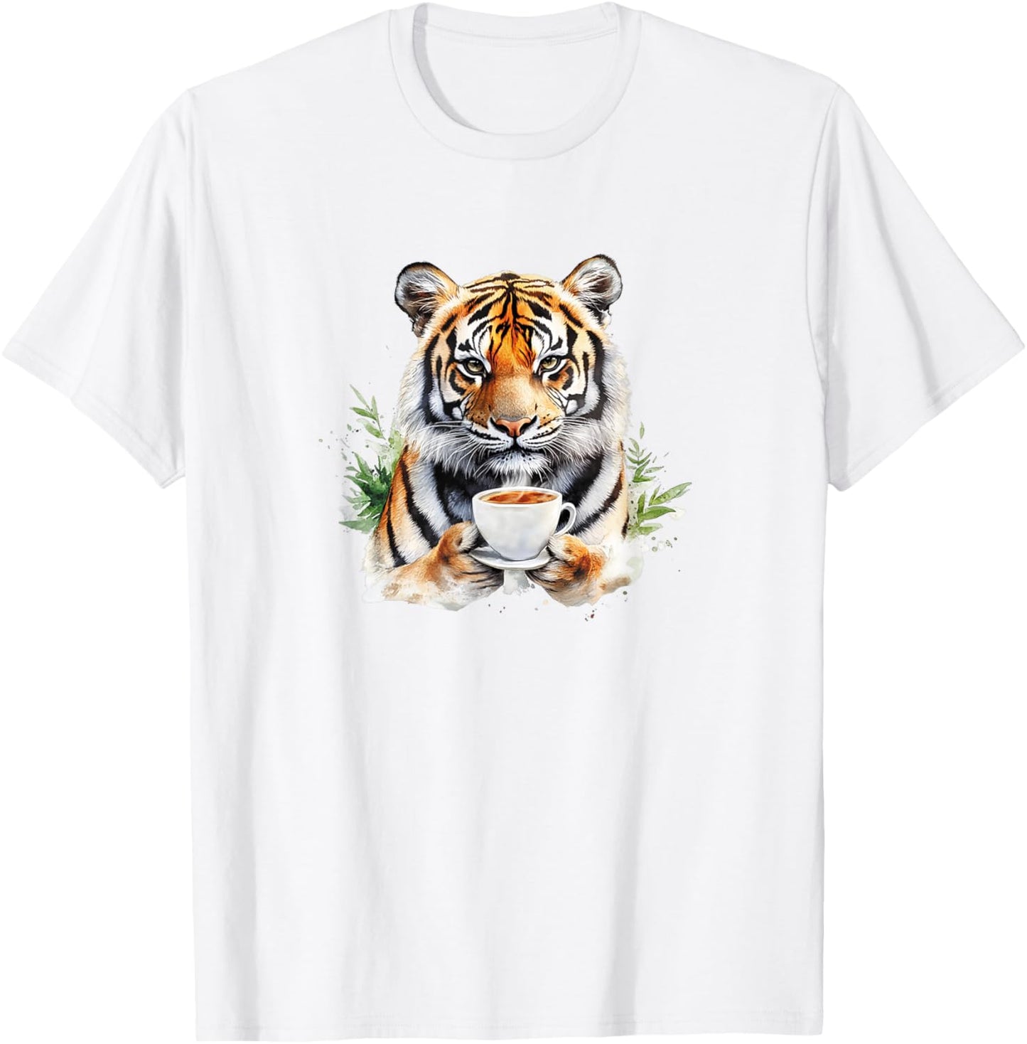 Animals Drinking Coffee - A Cute Tiger Holding A Coffee T-Shirt - T-Shirt | White