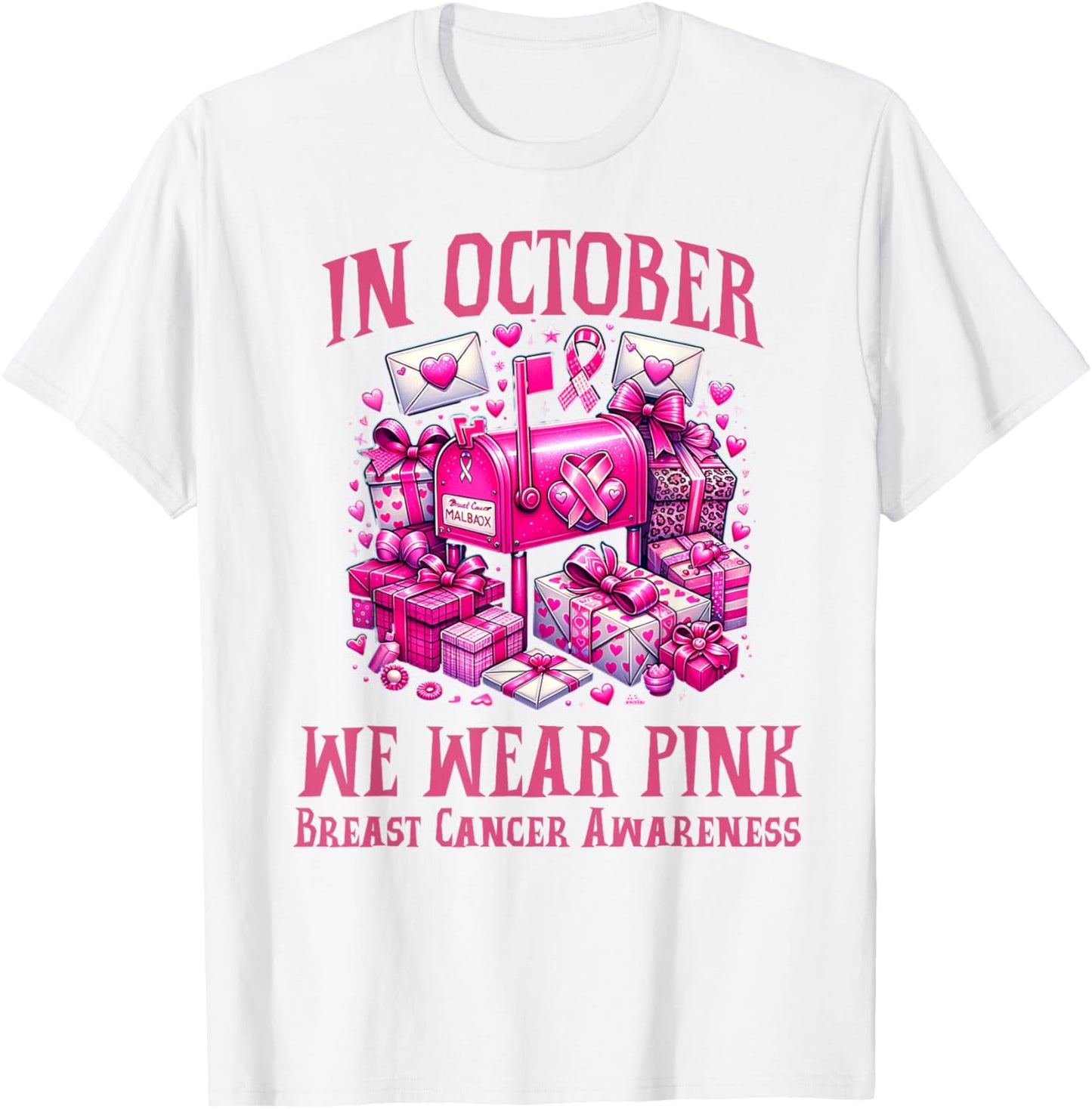 October We Wear Pink Breast Cancer Awareness Postal Worker T-Shirt - T-Shirt | White