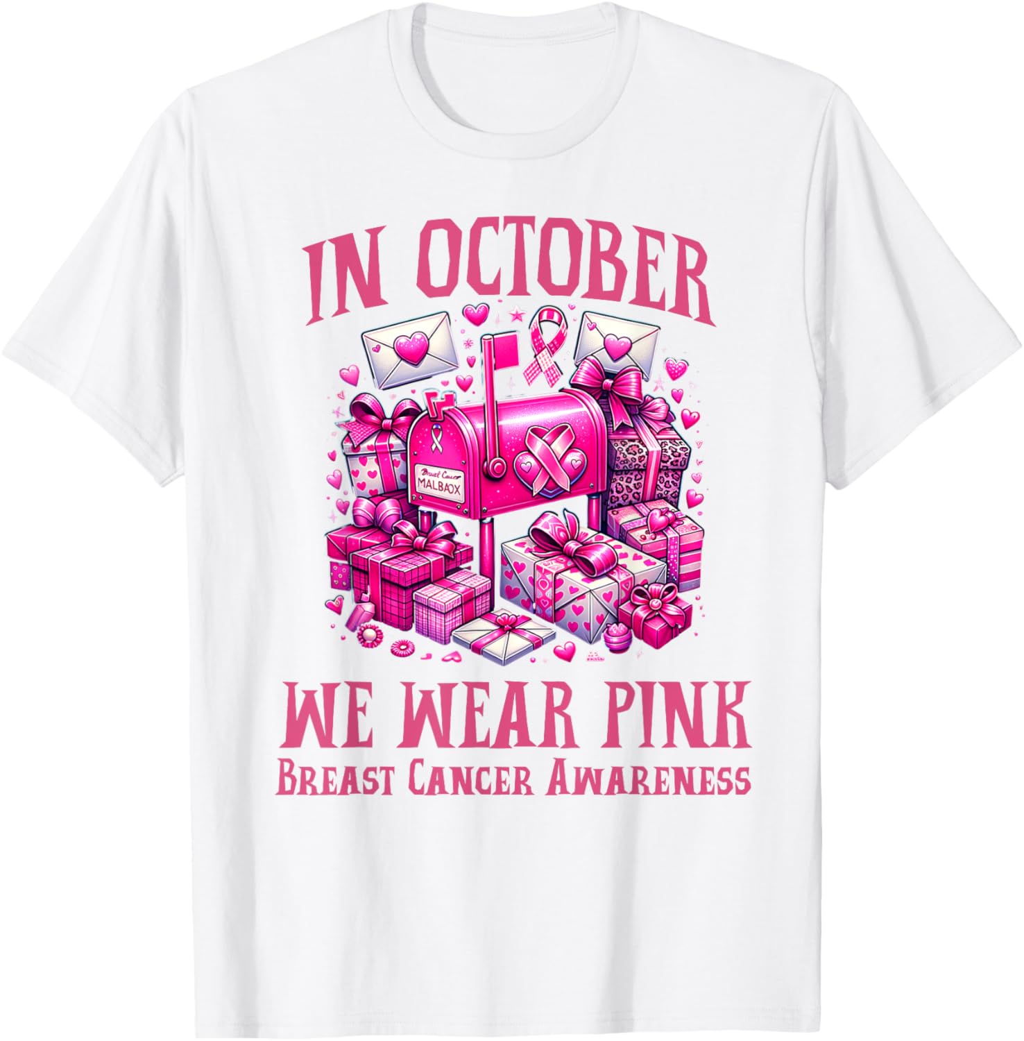 October We Wear Pink Breast Cancer Awareness Postal Worker T-Shirt - T-Shirt | White
