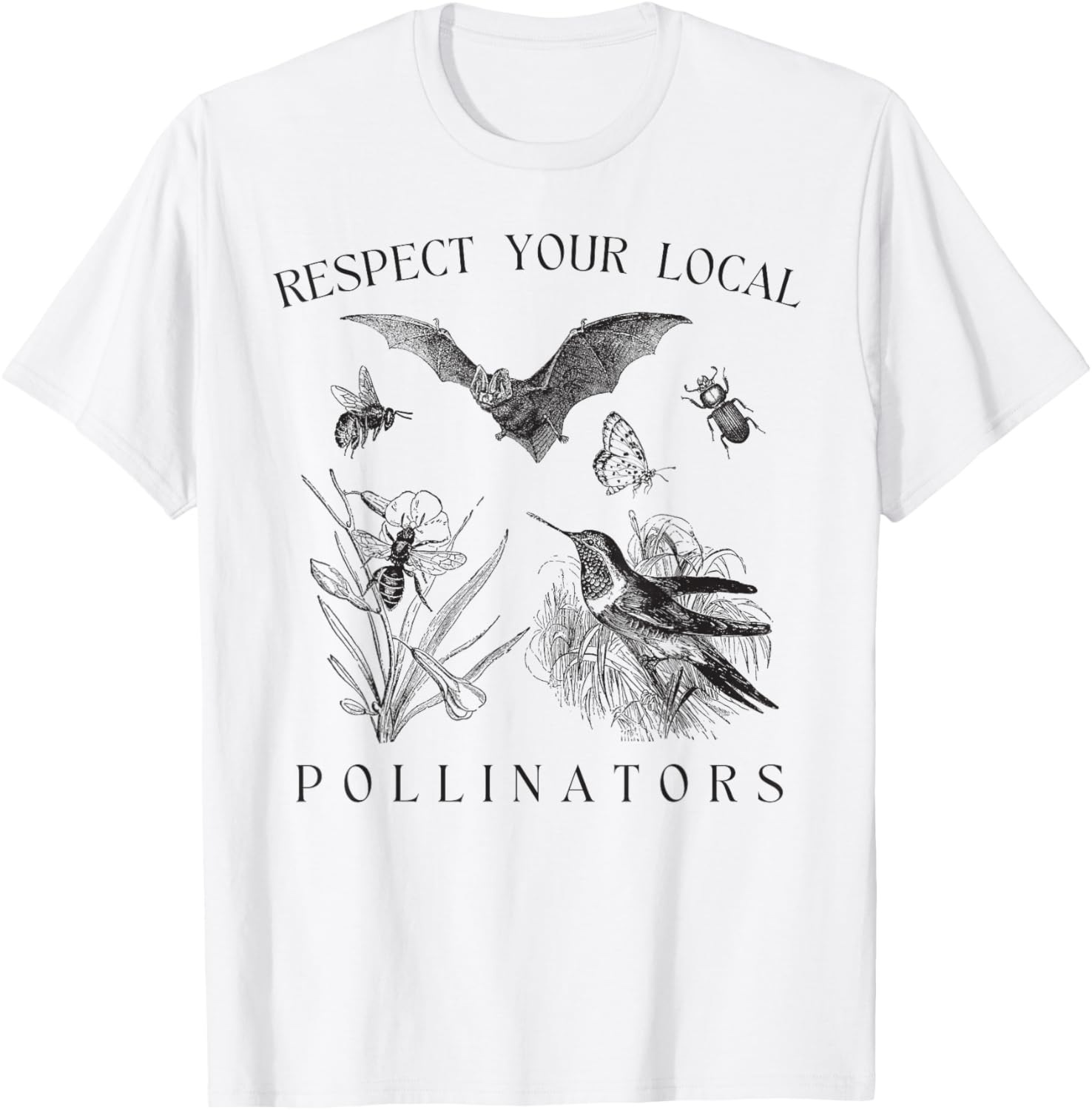 Eco-Friendly Wildlife Conservation Apparel Respect Your Local Pollinators Vintage Bug Protect Nature -Adults White Small Classic Fit Short Sleeve Spring, Summer T-Shirt - T-Shirt | White