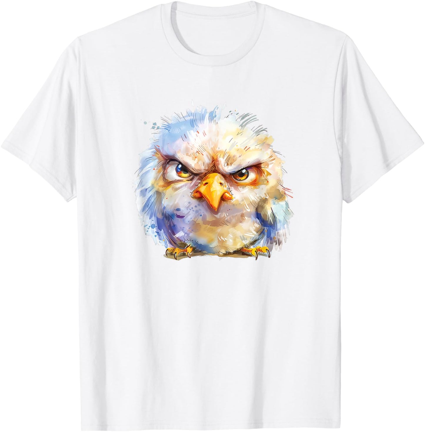 A Cute Little Bird With Angry Face In Watercolor T-Shirt - T-Shirt | White