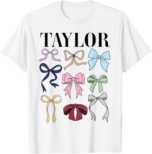 Retro Coquette Taylor First Name Personalized Birthday Girl T-Shirt - T-Shirt | White