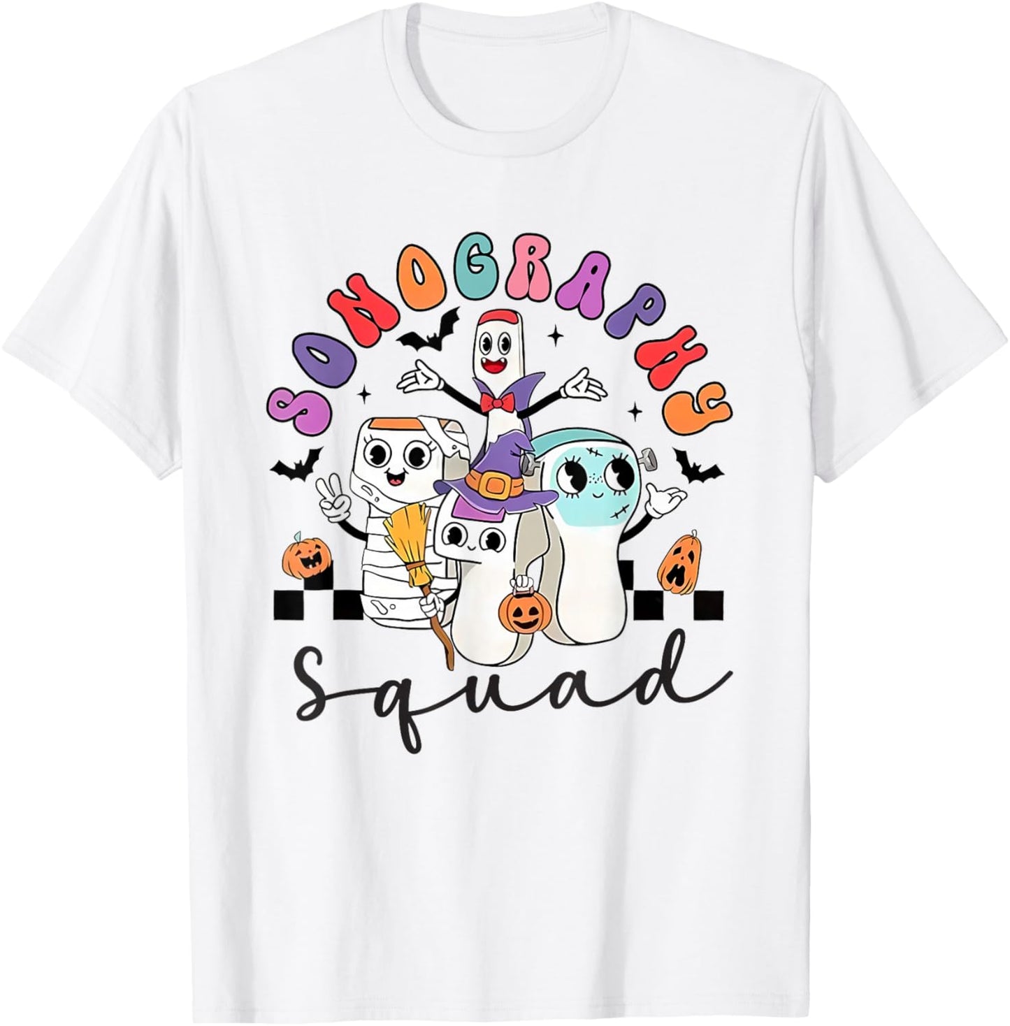 Sonography Squad Halloween Retro Ultrasound Technologist T-Shirt - T-Shirt | White