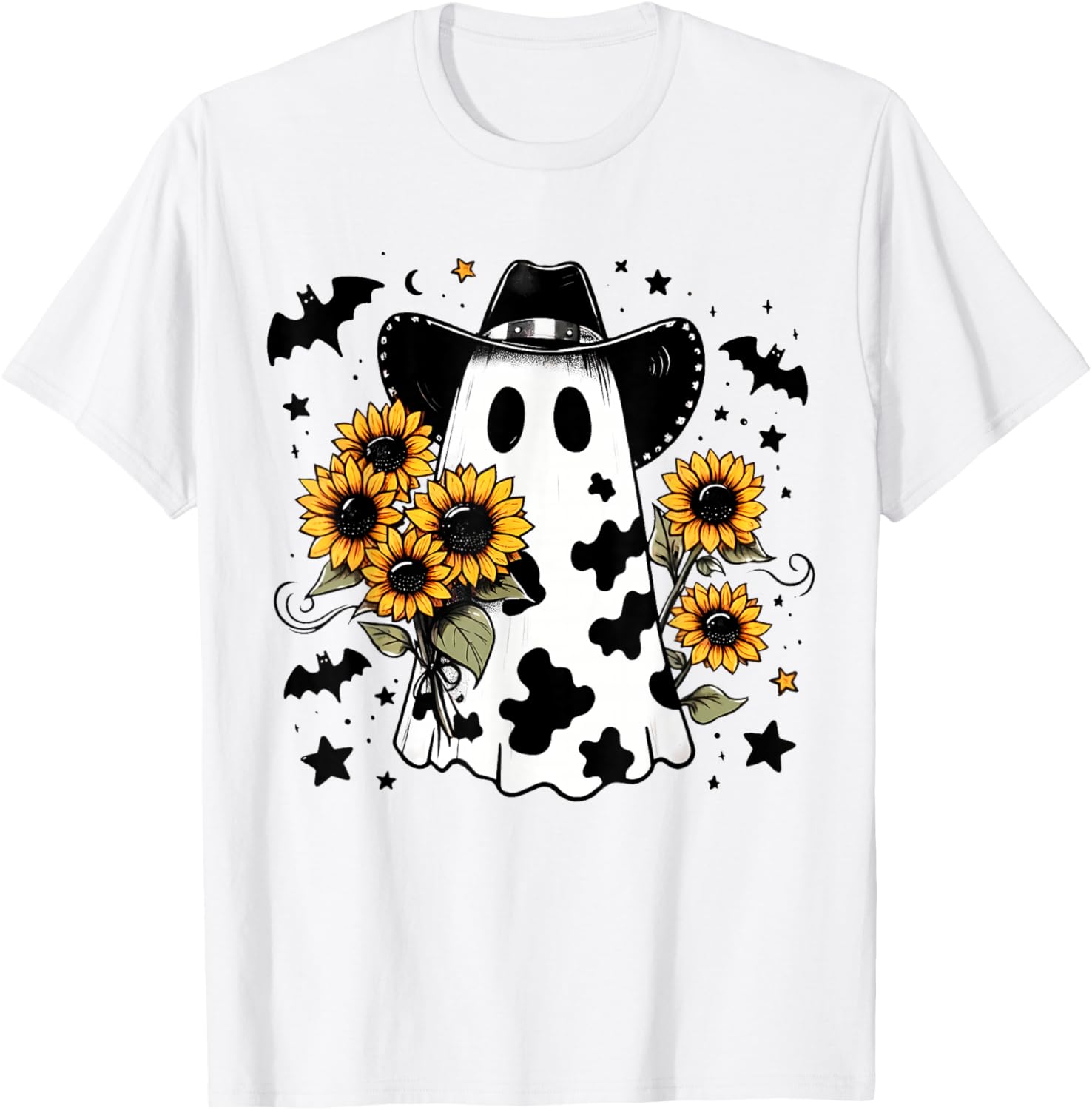Cowboo Ghost Western Cowboy Sunflower Halloween Funny Boojee T-Shirt - T-Shirt | White