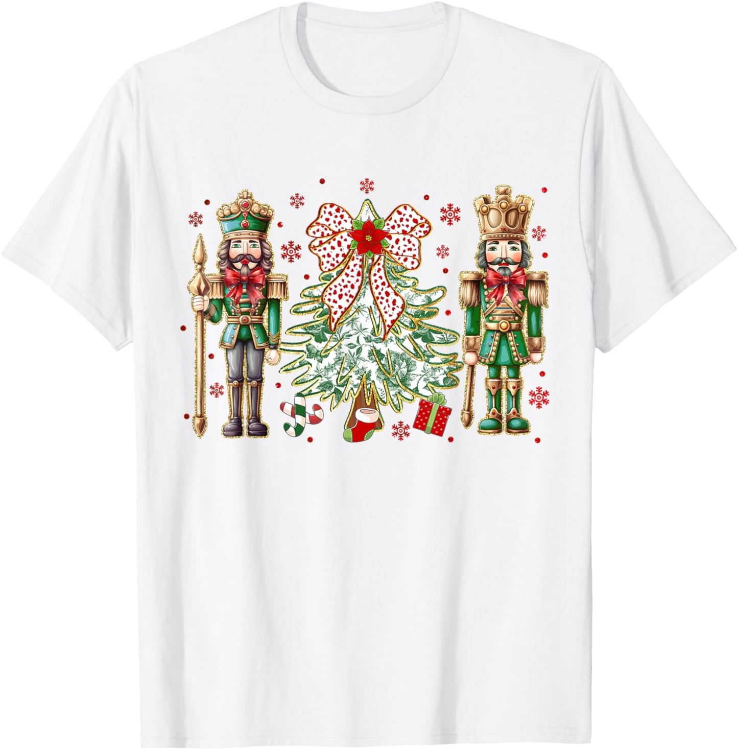Chinoiserie Christmas Nutcracker Christmas Tree Coquette Bow T-Shirt - T-Shirt | White