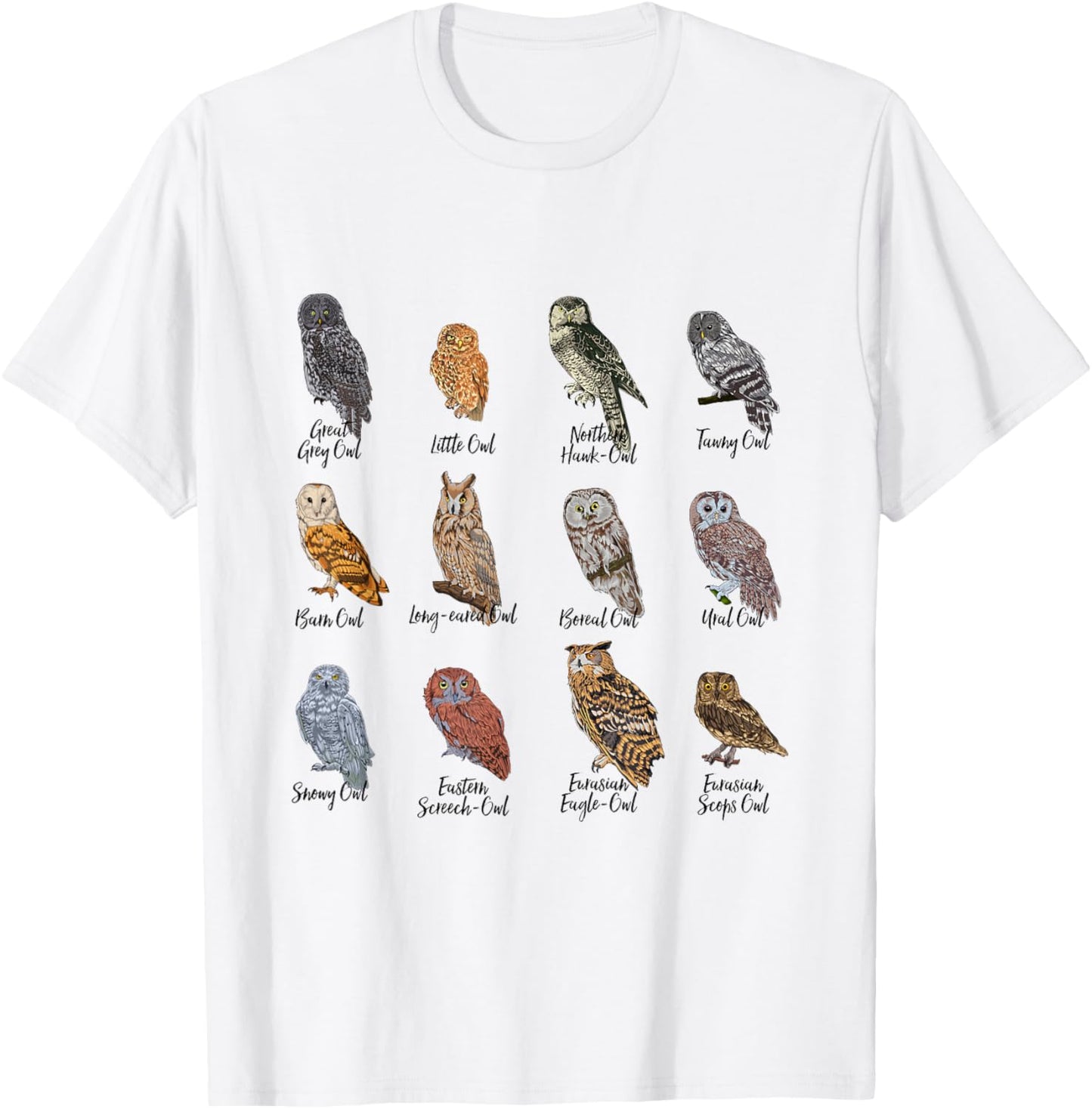 Owls of the World - Owl Species T-Shirt - T-Shirt | White