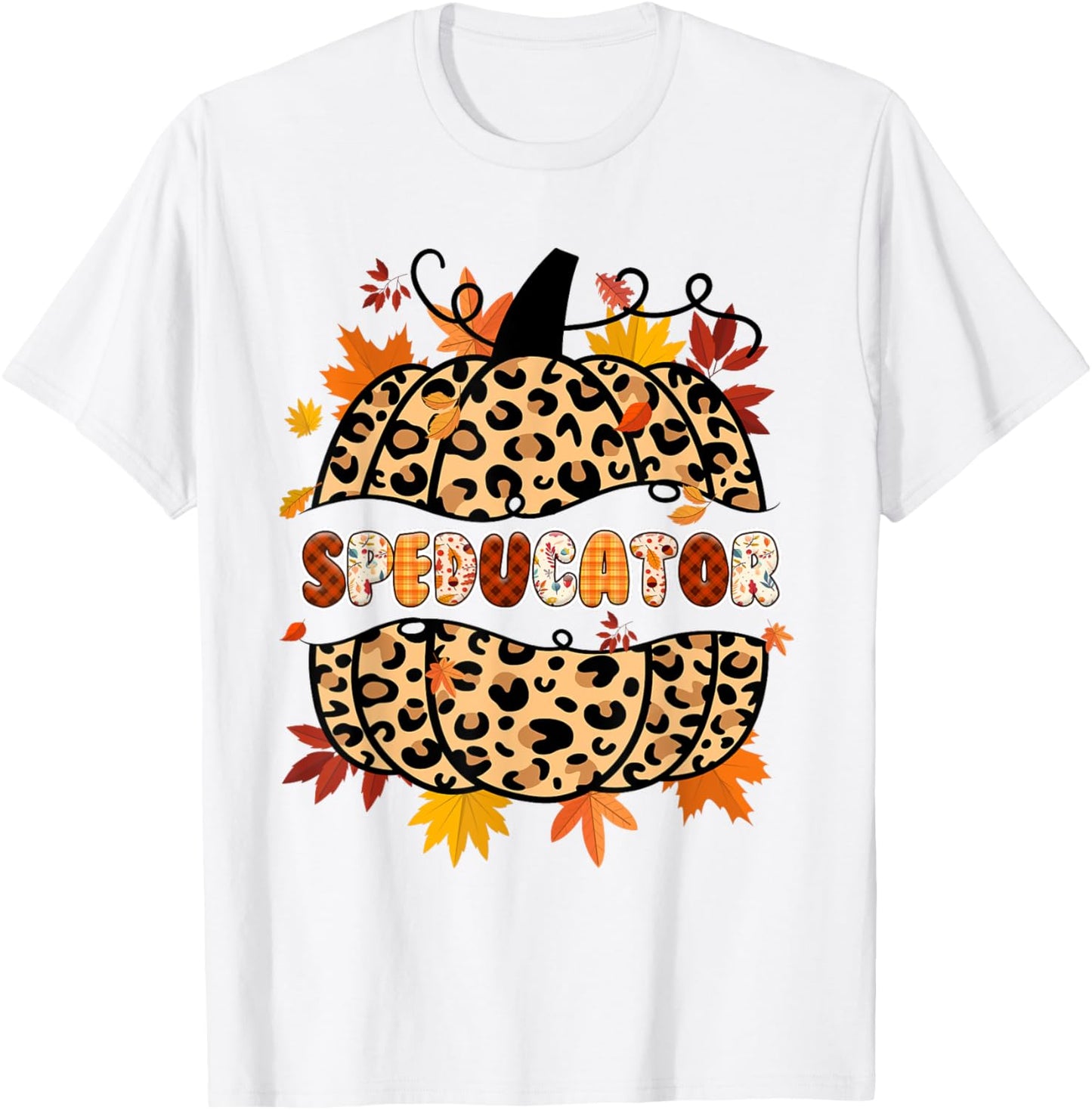 Autumn Fall SPED ED Teacher Thankful Grateful Pumpkin Retro T-Shirt - T-Shirt | White