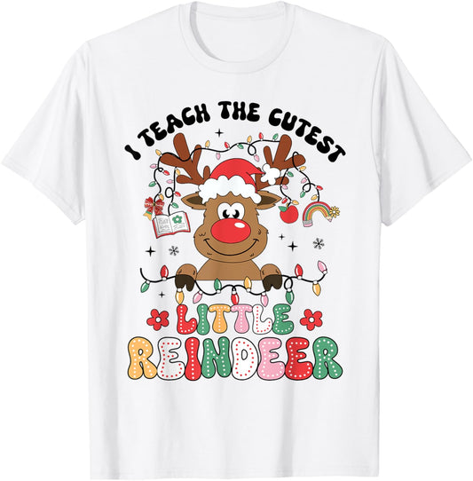 Christmas Teacher I Teach The Cutest Little Reindeer Boy Kid T-Shirt - T-Shirt | White