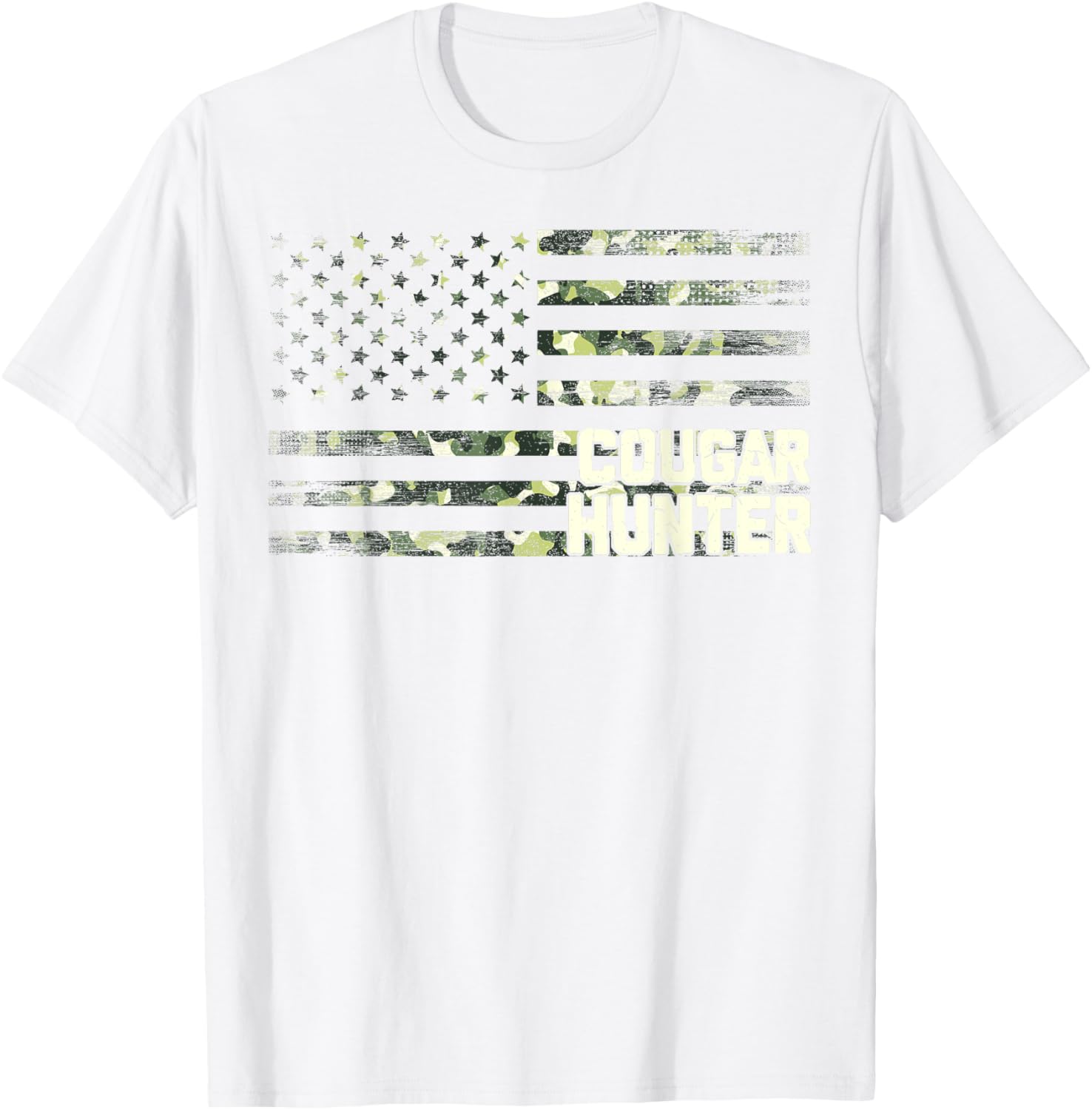 Cougar Hunter American USA Flag Cougar Hunting Camo T-Shirt - T-Shirt | White