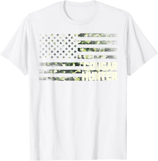 Cougar Hunter American USA Flag Cougar Hunting Camo T-Shirt - T-Shirt | White