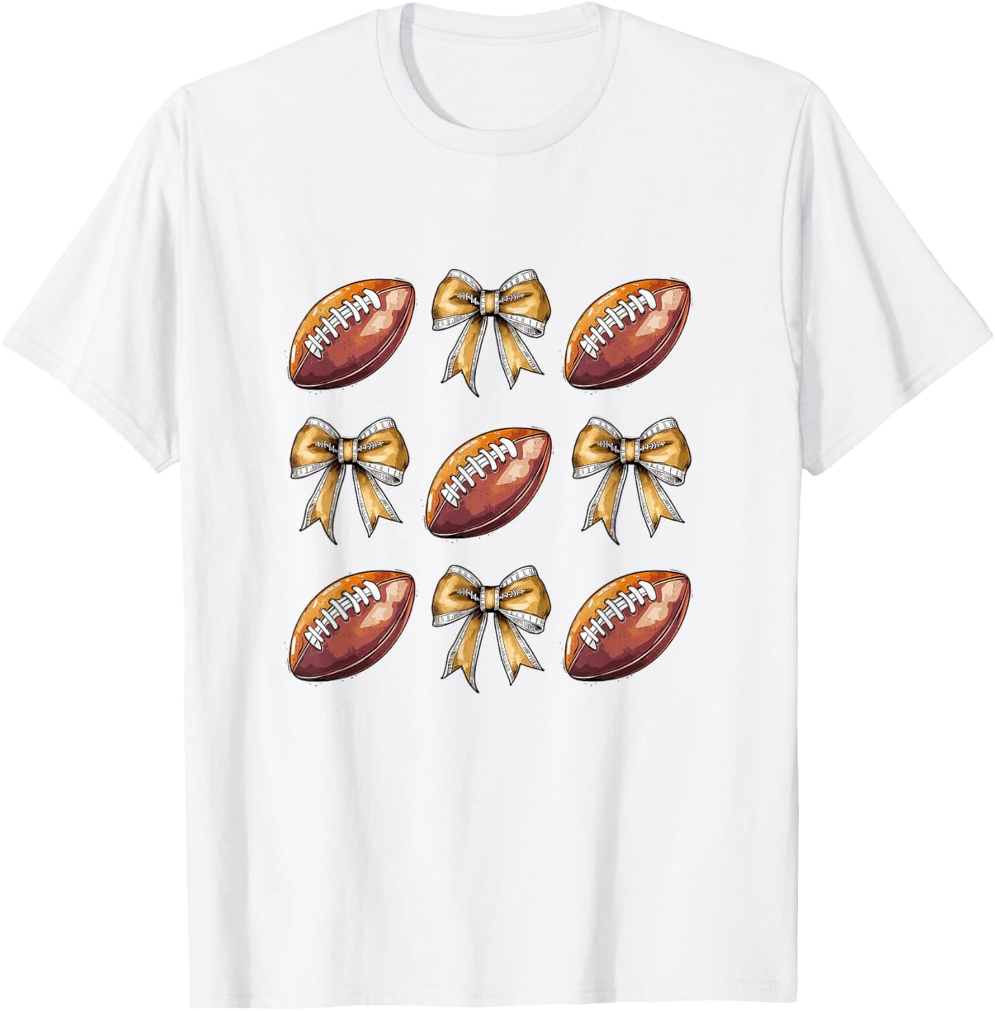 Funny Game Day Football Retro Coquette Bow Football Mama T-Shirt - T-Shirt | White