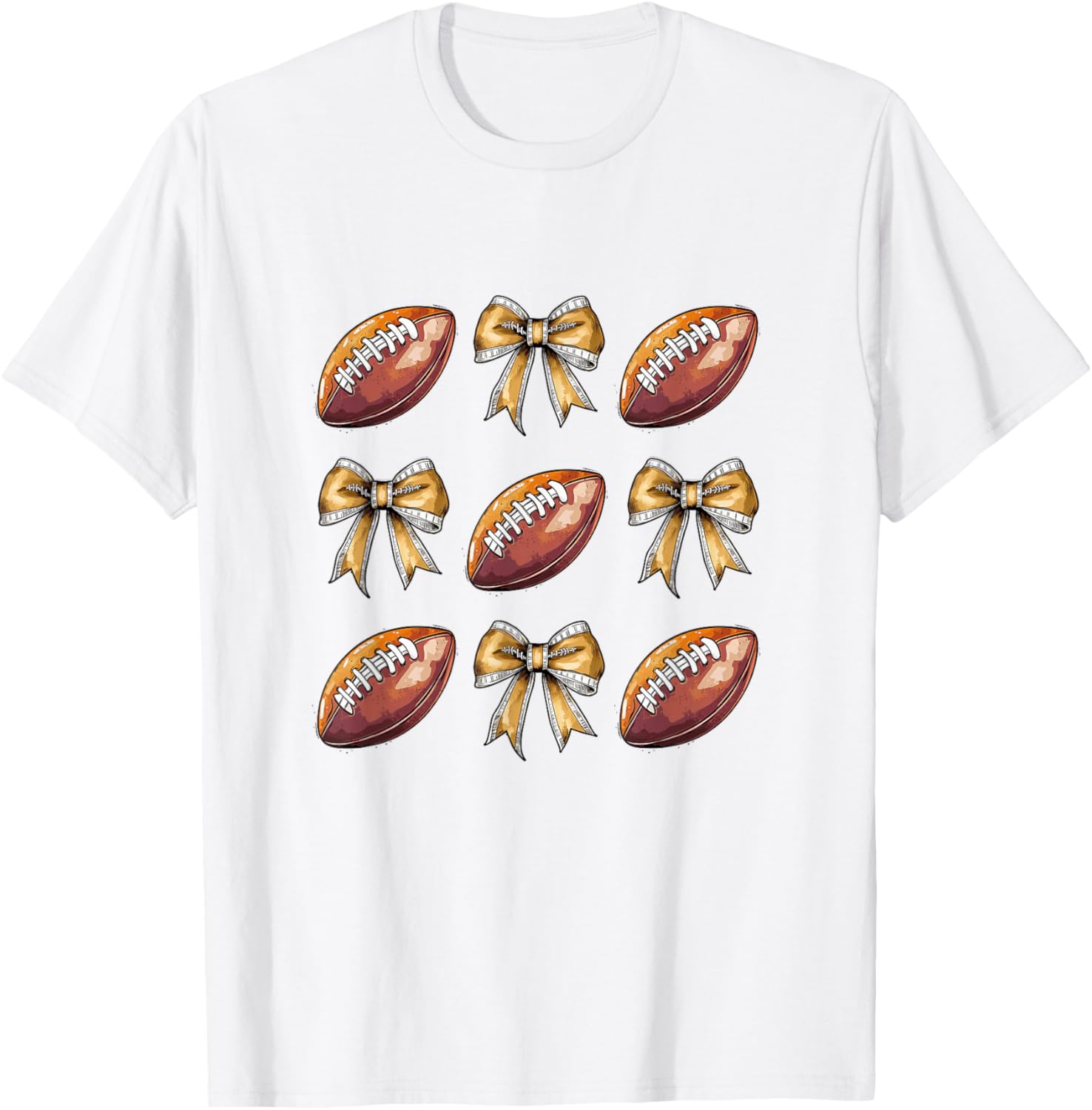 Funny Game Day Football Retro Coquette Bow Football Mama T-Shirt - T-Shirt | White